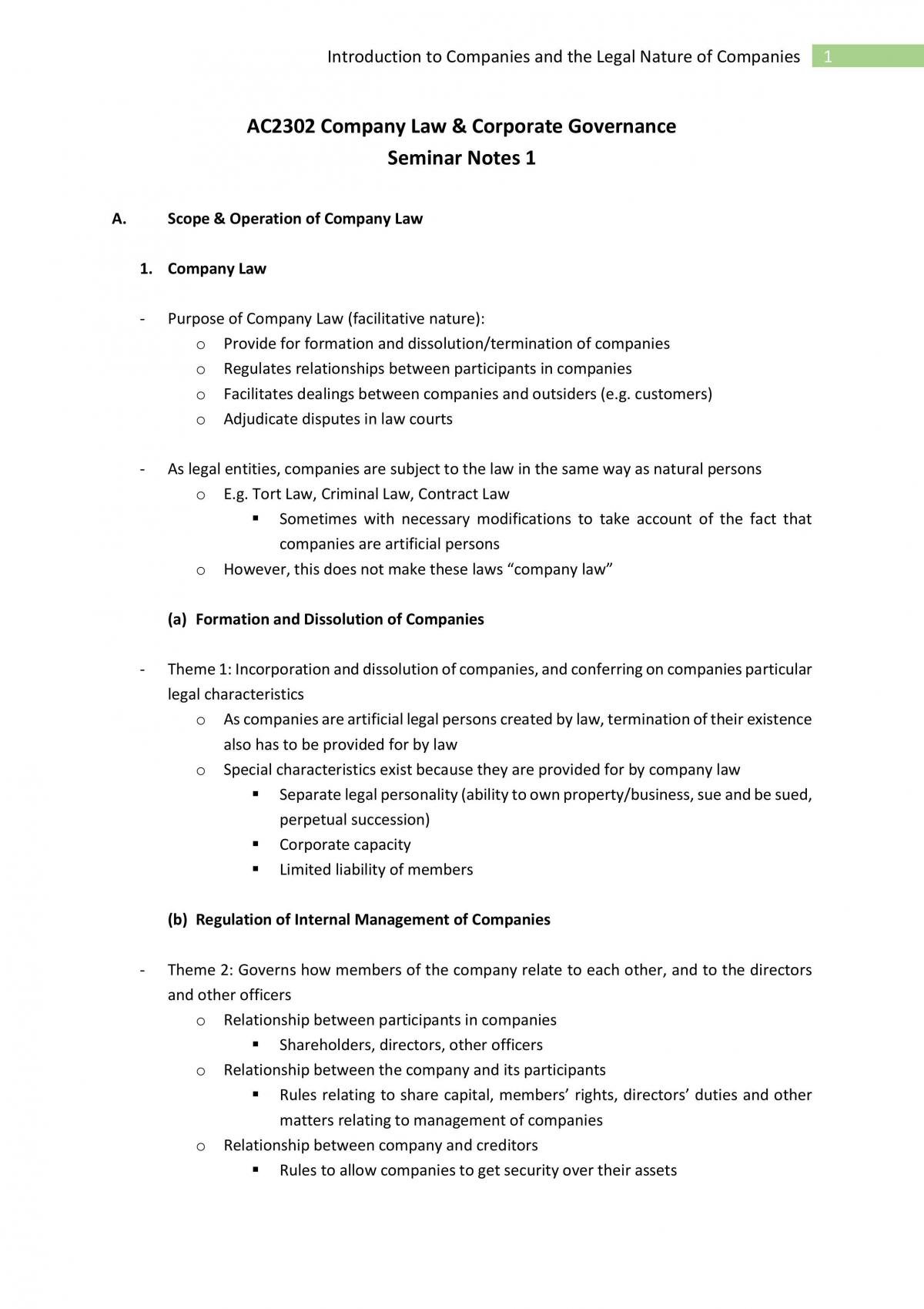 AC2302 Company Law & Corporate Governance Bible (Full) - Page 1