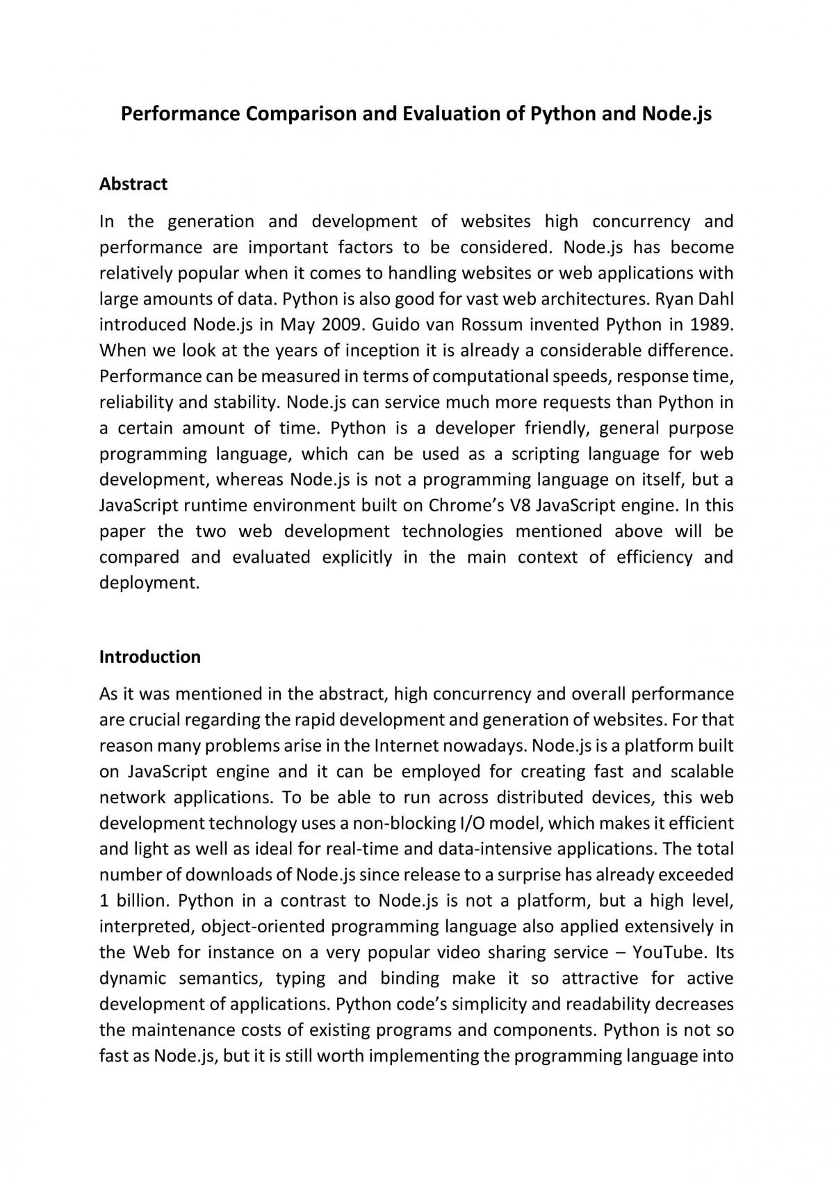 Performance Comparison and Evaluation of Python and Node.js - Page 1