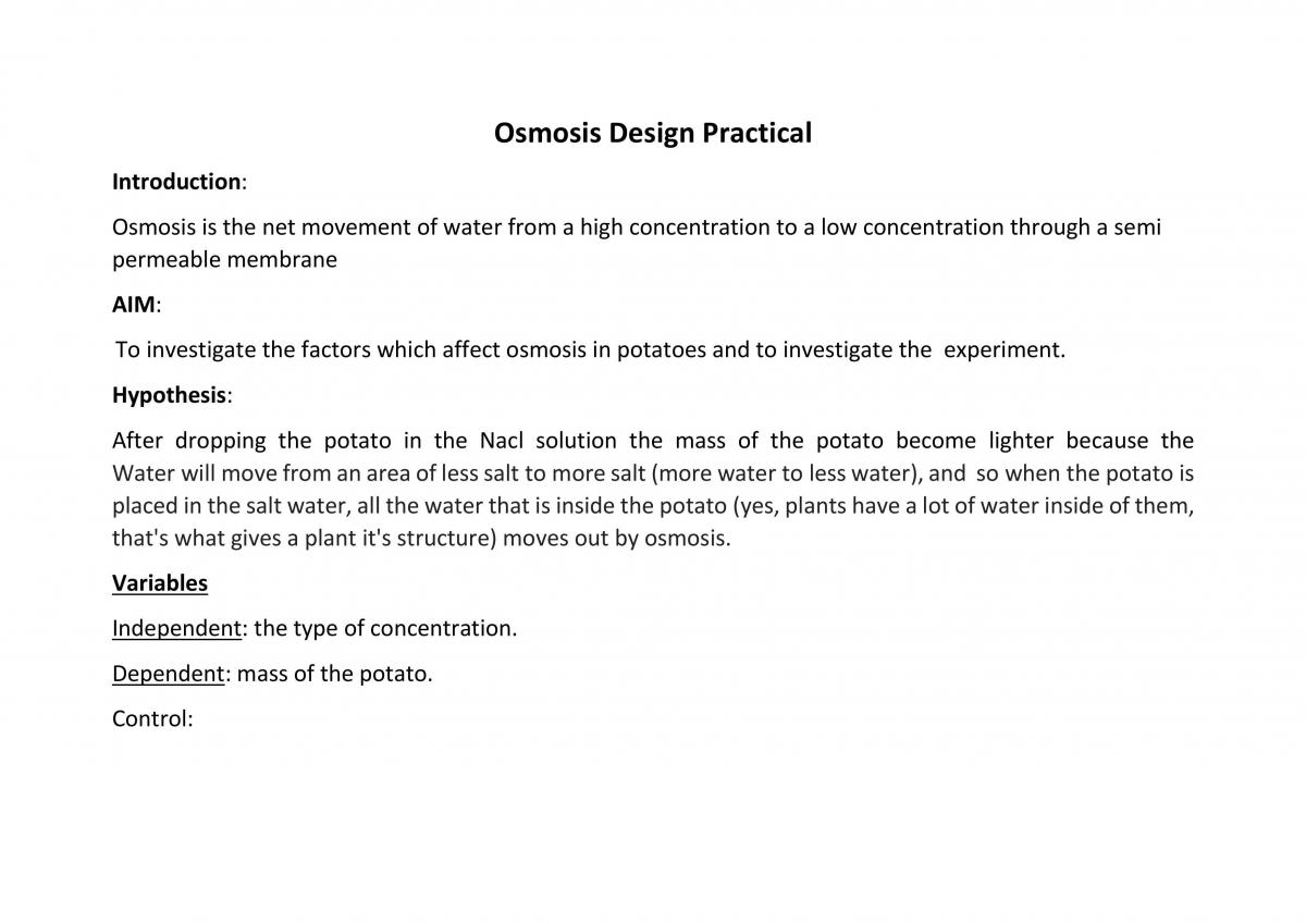 Osmosis Design Practical - Page 1