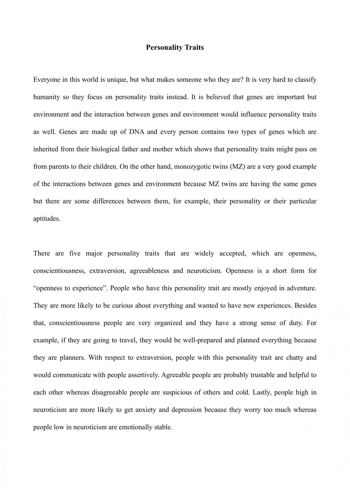 Personality Traits - Page 1