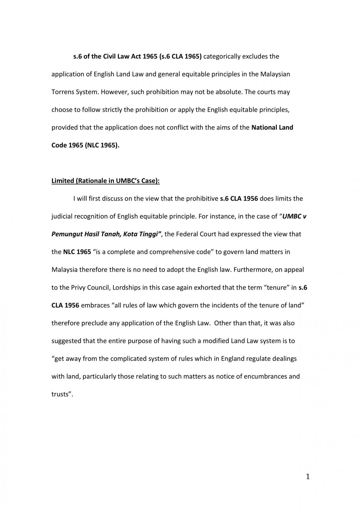 Land Law III Written Assignment - Page 1