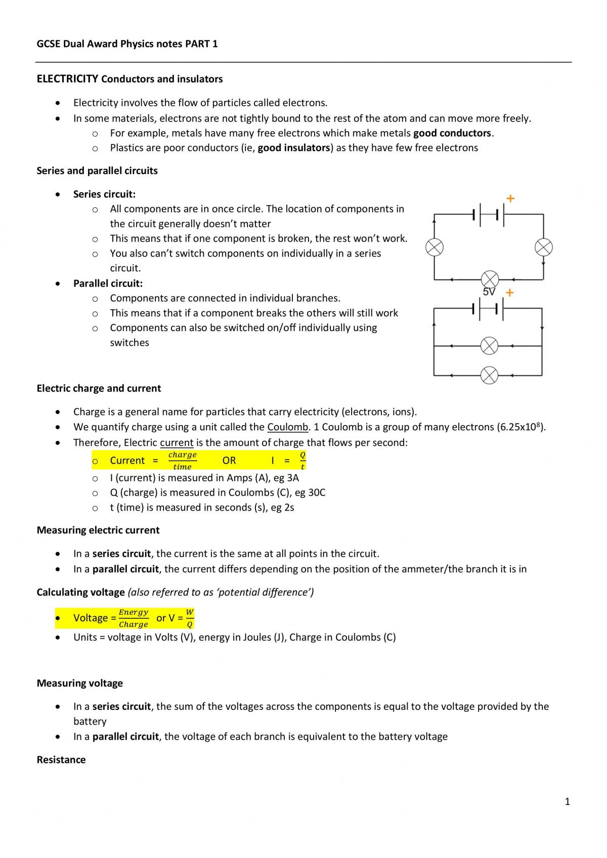 Complete iGCSE /GCSE Dual Award PHYSICS notes - Page 1