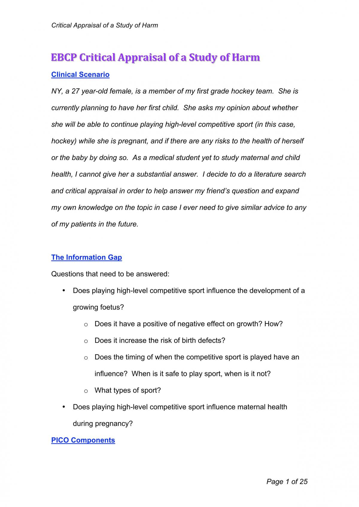 EBCP Critical Appraisal of a Harm Article  - Page 1