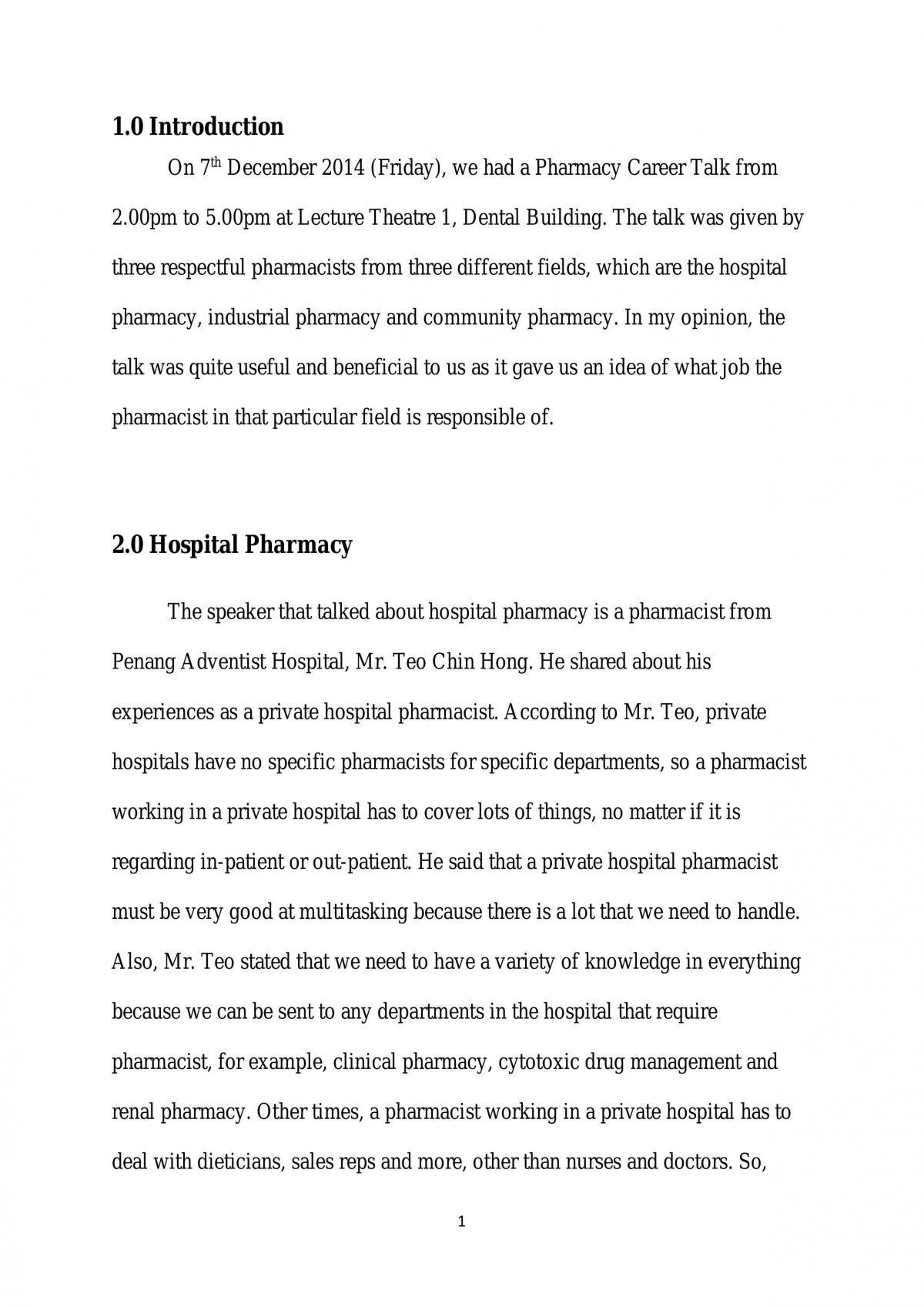 Introduction to Pharmacy Assignment - Page 1
