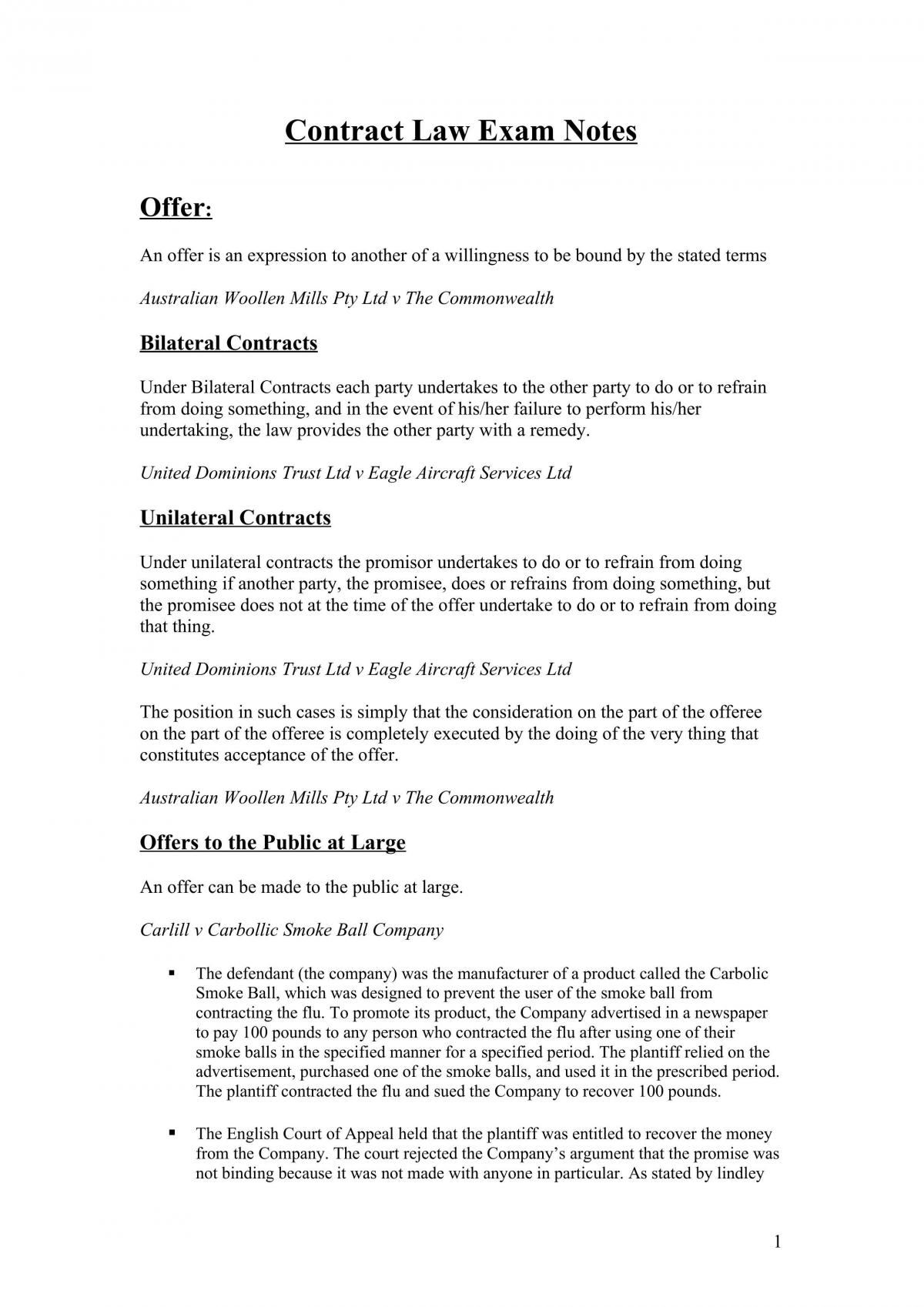 Contract Law Study Notes - Page 1