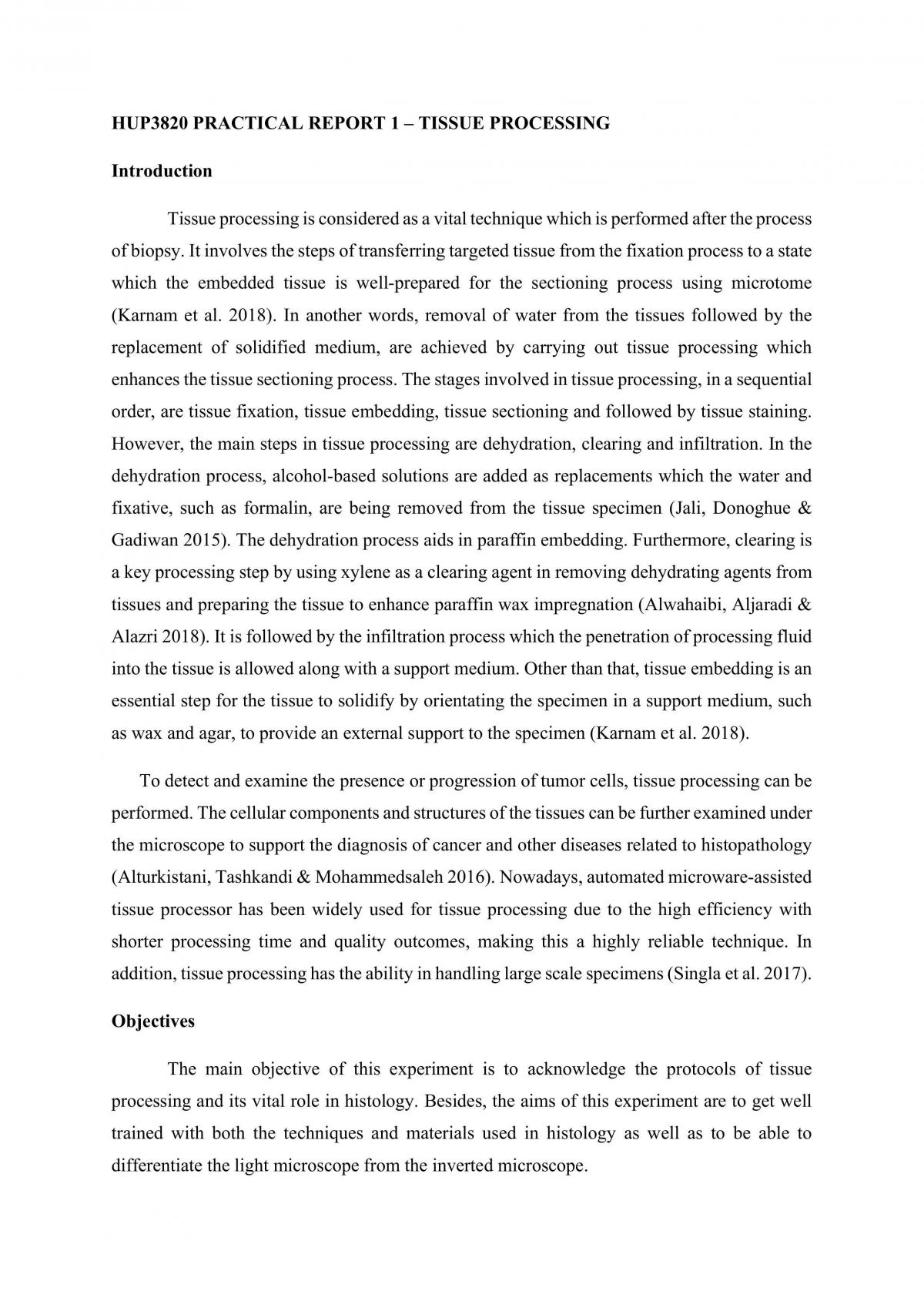 HUP3820 Practical Report 1 - Tissue Processing - Page 1