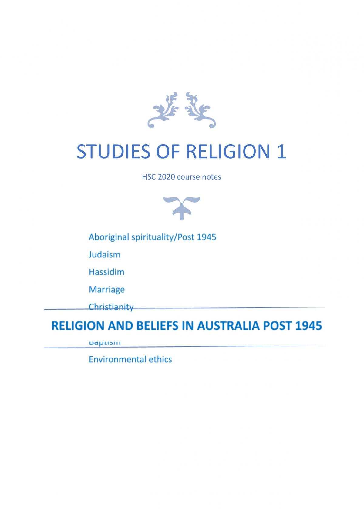 Studies Of Religion 1 Notes On Whole Topic - Page 1