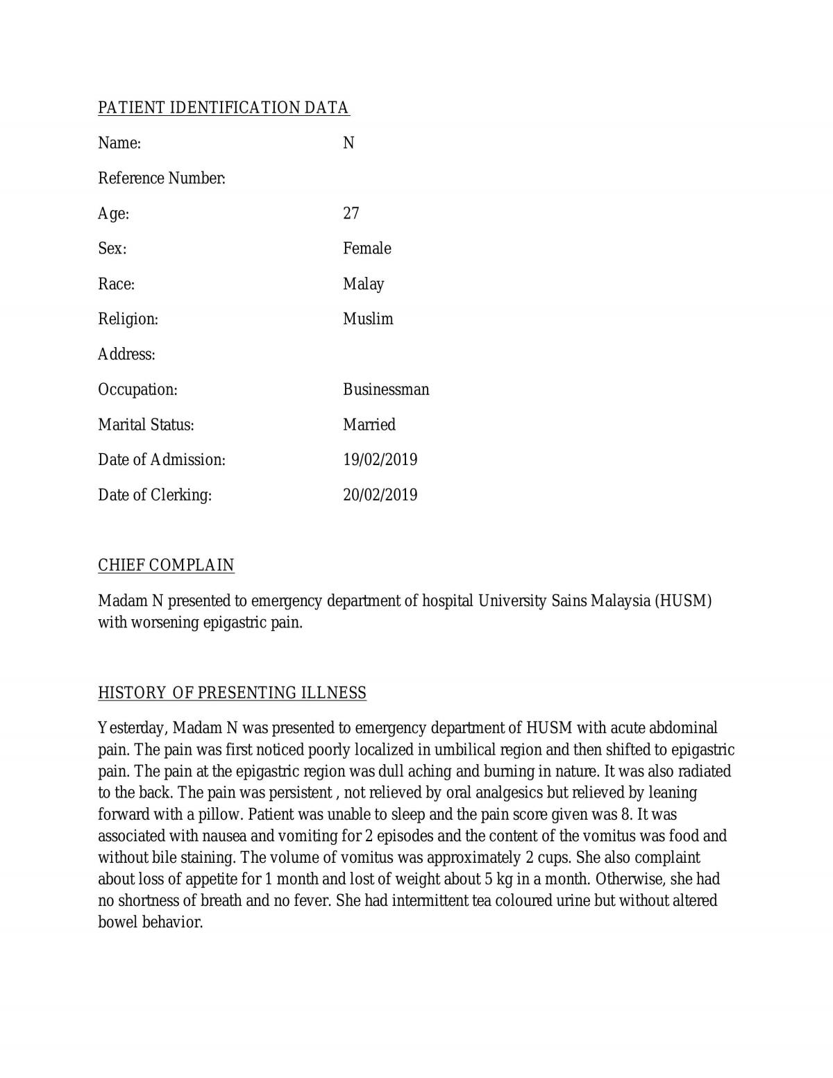 Case study on Epigastric Pain - Page 1
