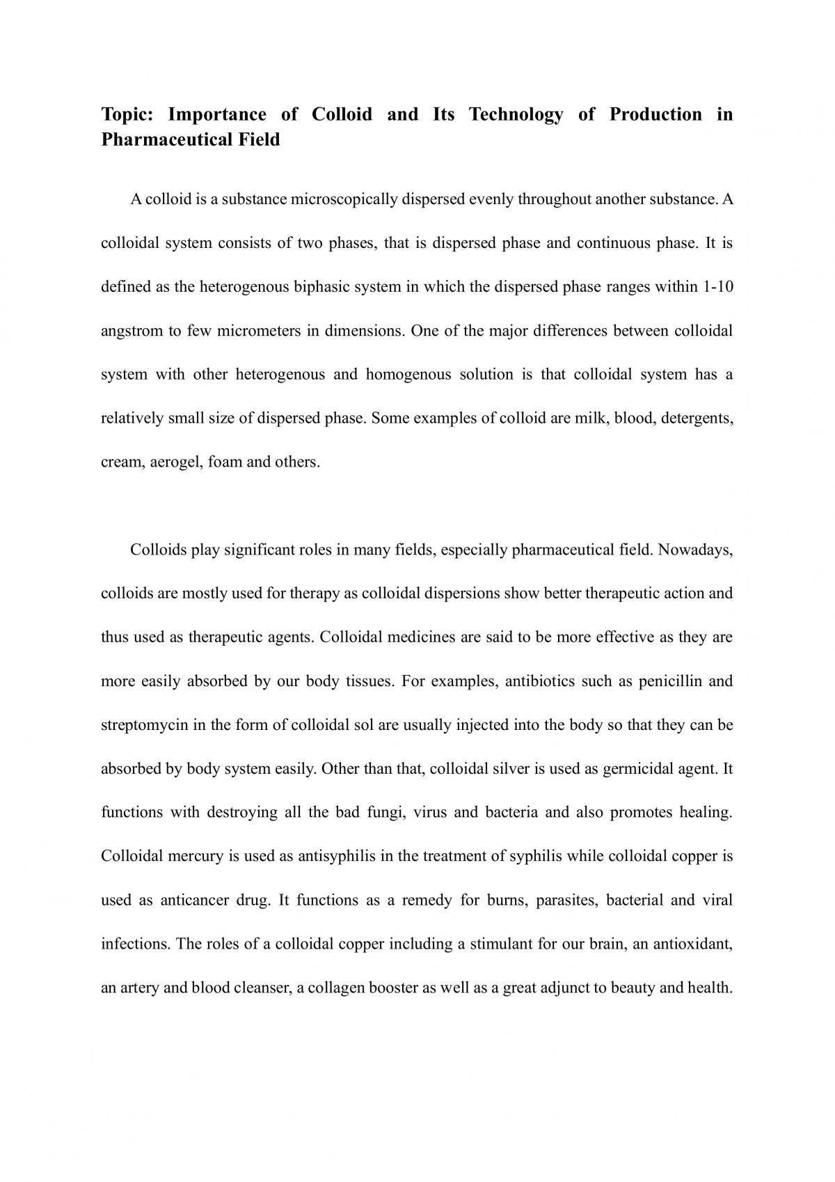 Importance of Colloid and Its Technology of Production in Pharmaceutical Field - Page 1