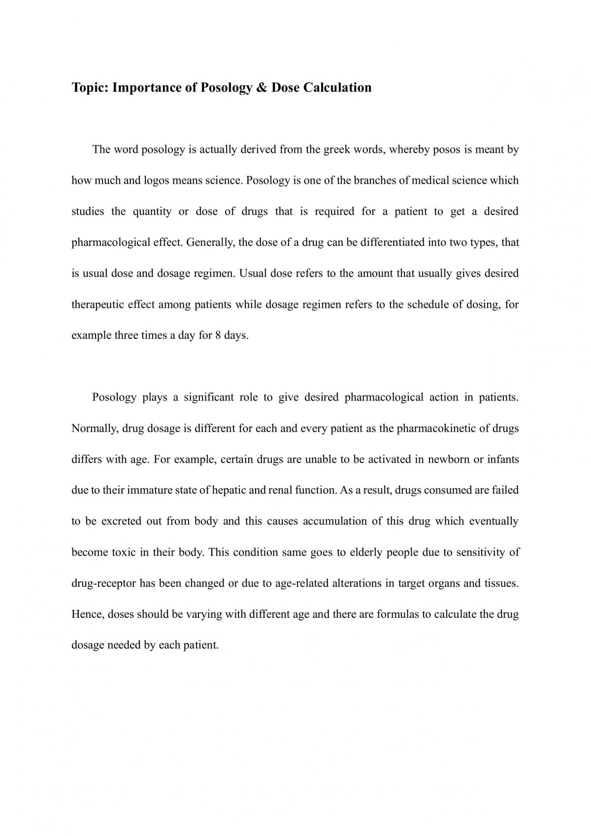 Importance of Posology & Dose Calculation - Page 1