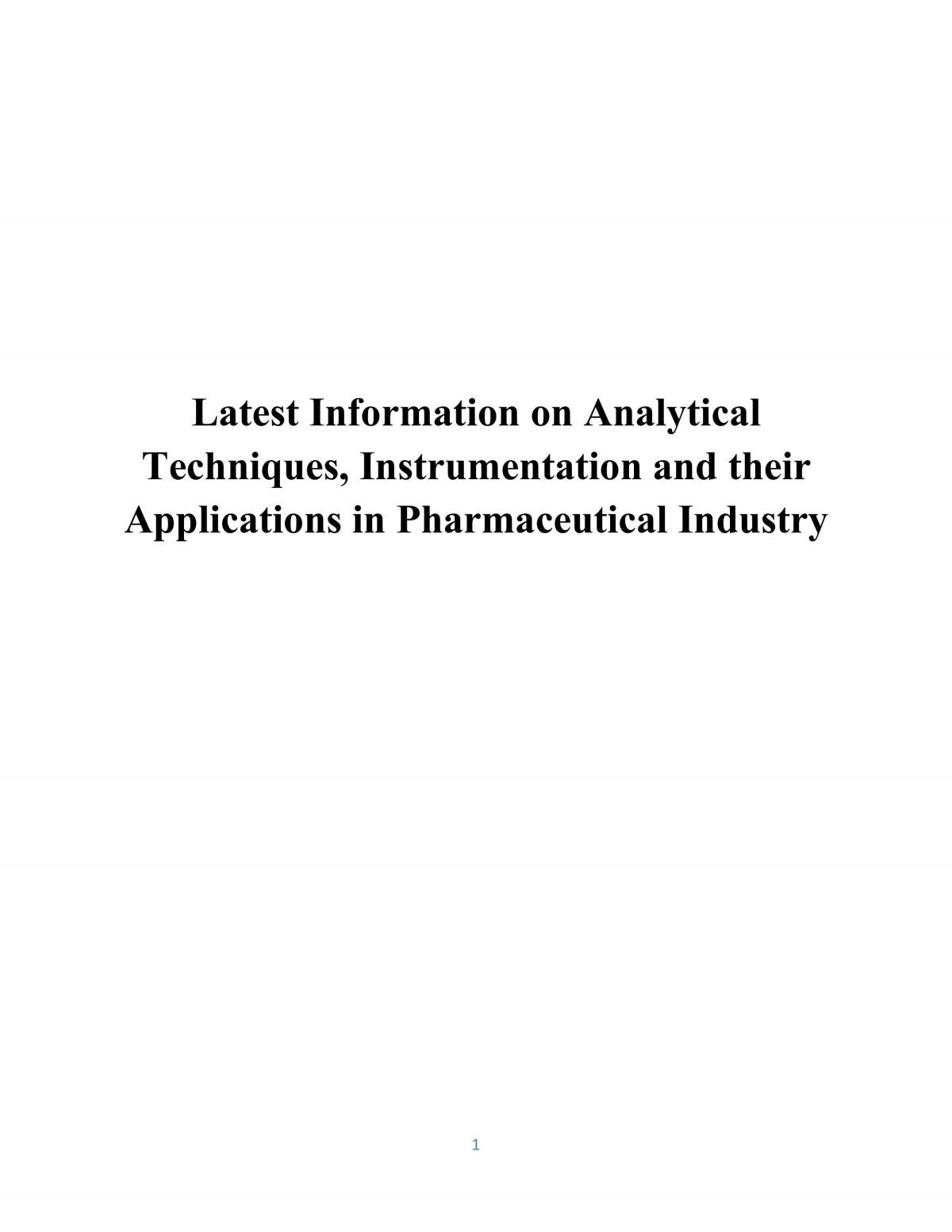 Latest Information on Analytical Techniques, Instrumentation and their application in pharmaceutical industry - Page 1