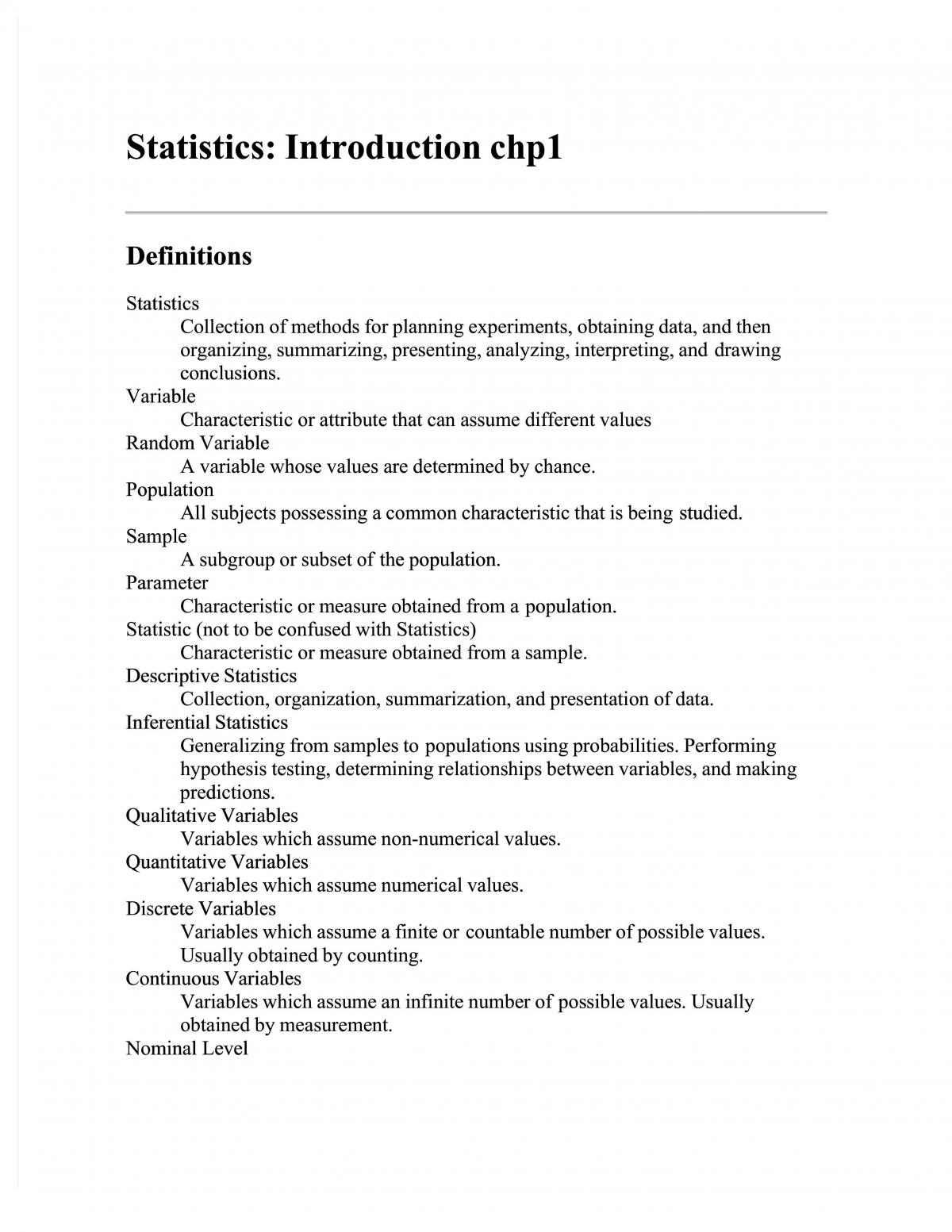 Statistics Study Notes - Page 1