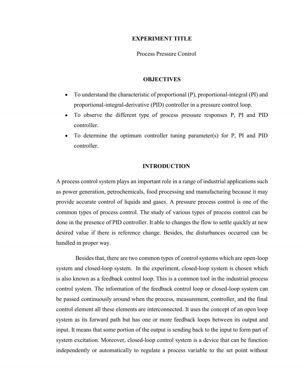 Process Pressure Control Experiment - Page 1