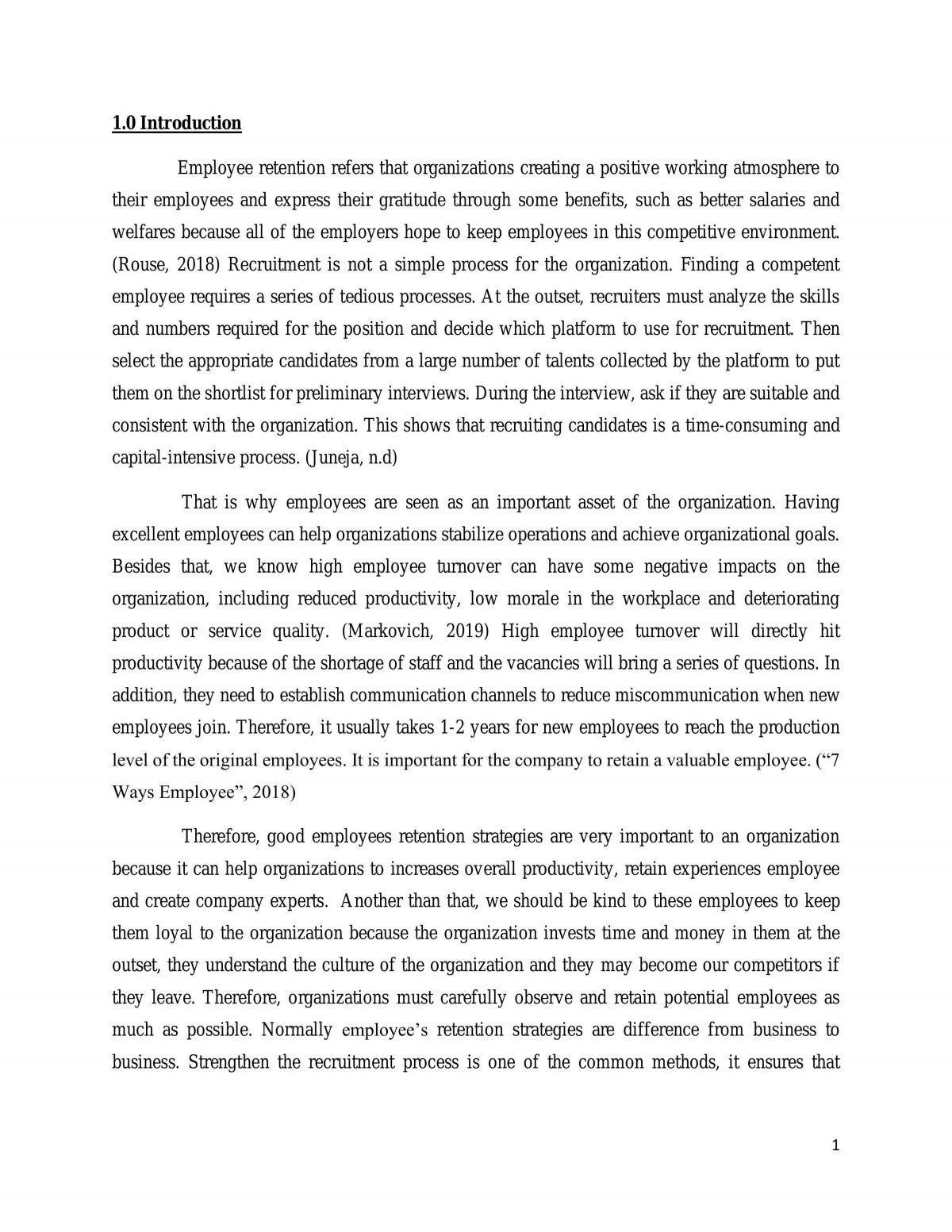 HRM assignment - Employee retention - Page 1