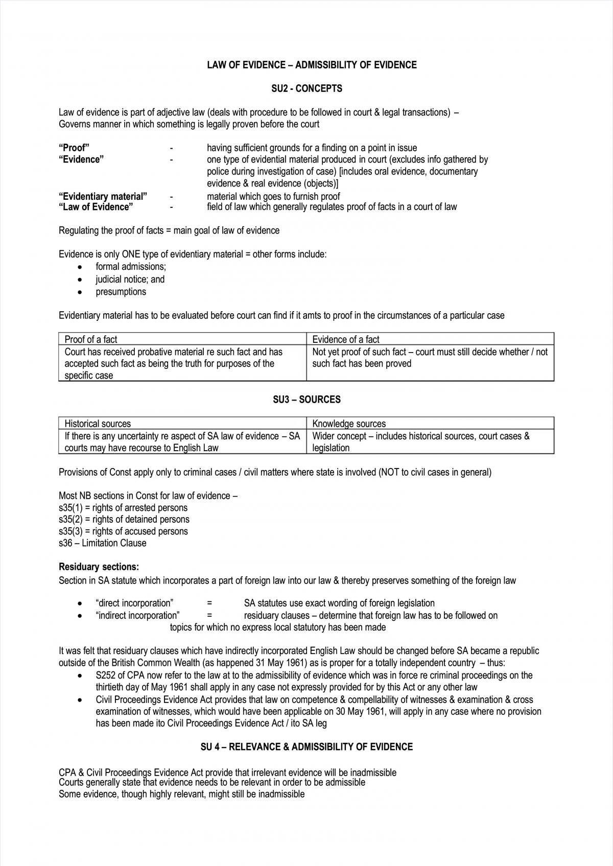 Law of Evidence Study Notes - Page 1