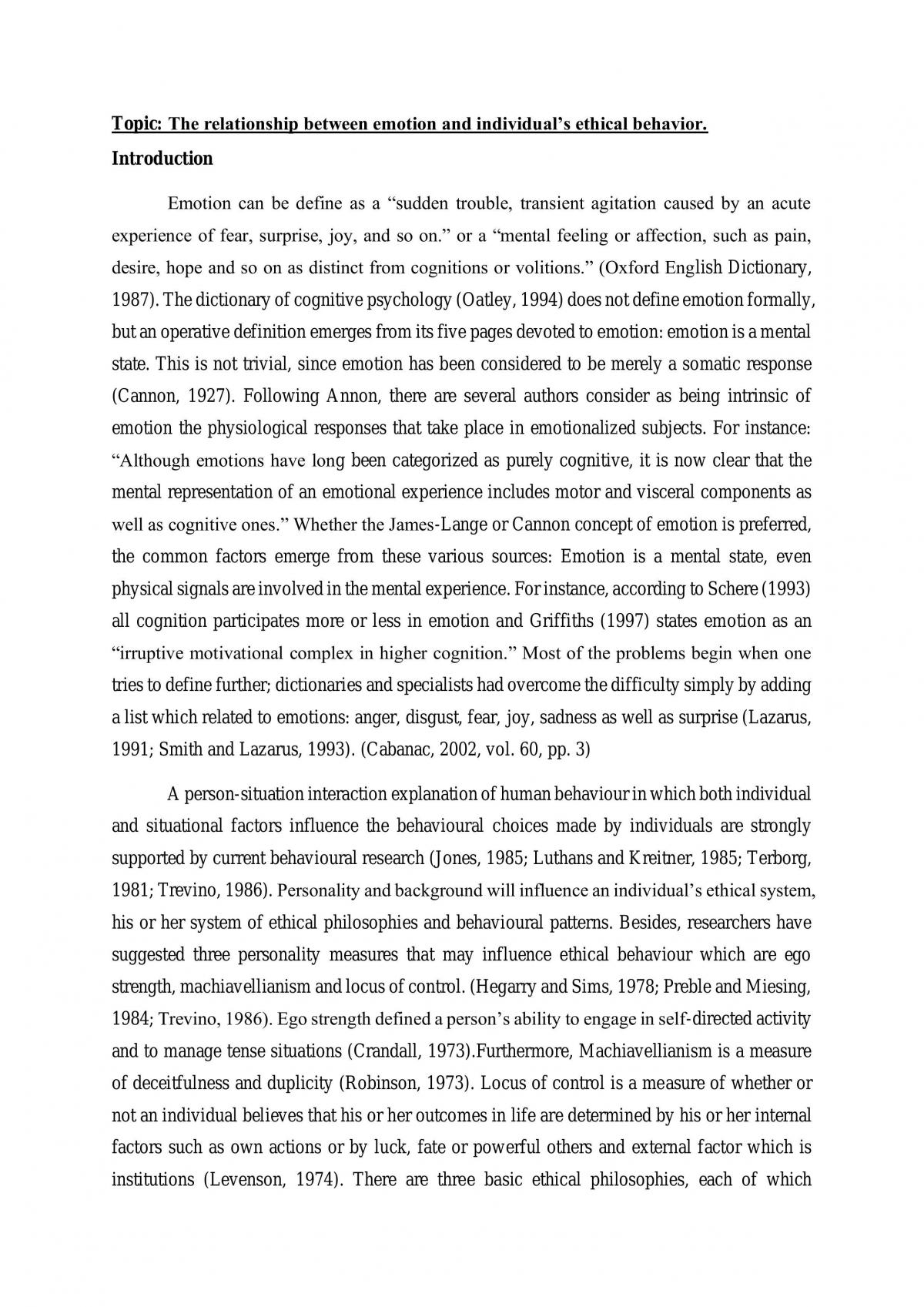 The Relationship between emotion and ethical behavior - Page 1