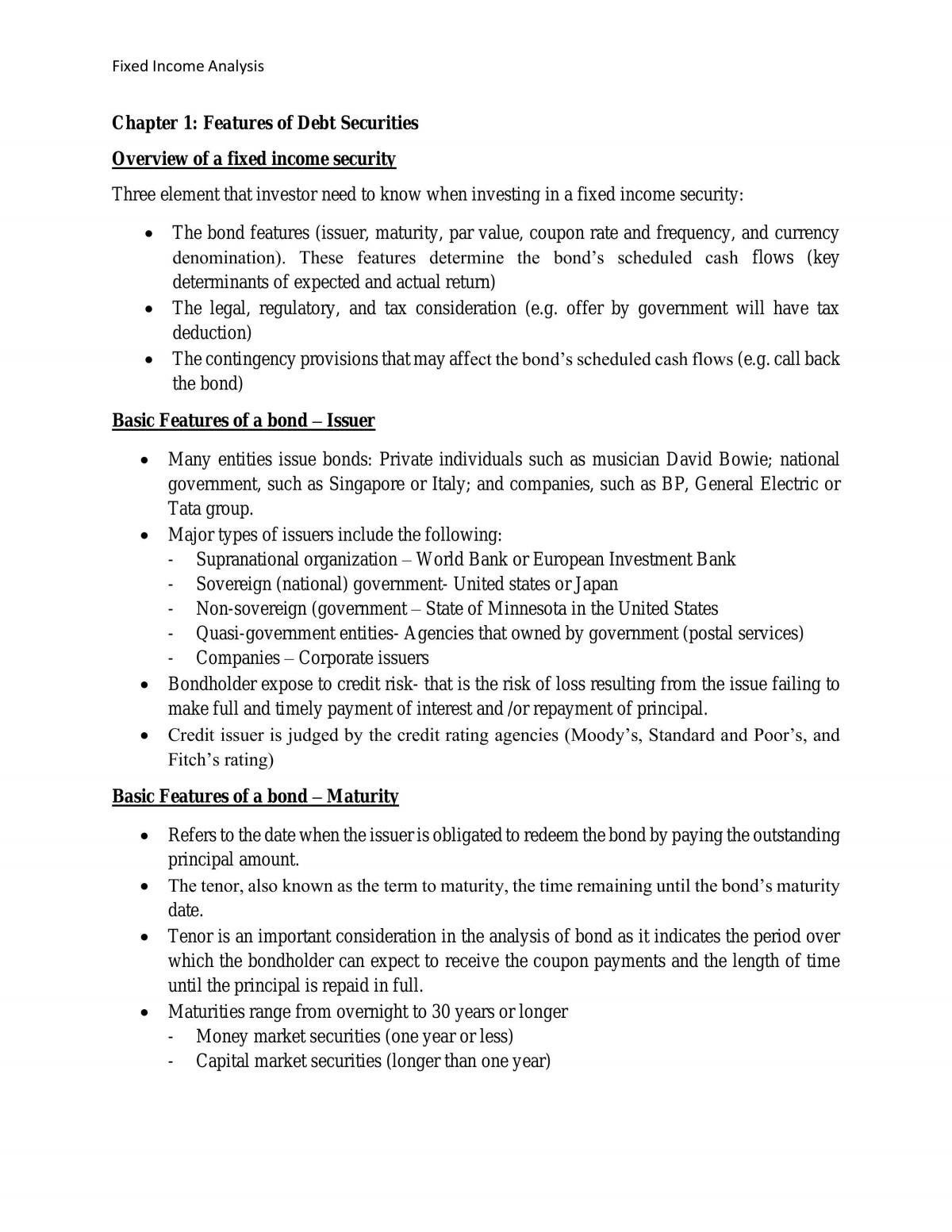 Notes for Fixed Income Analysis - Page 1