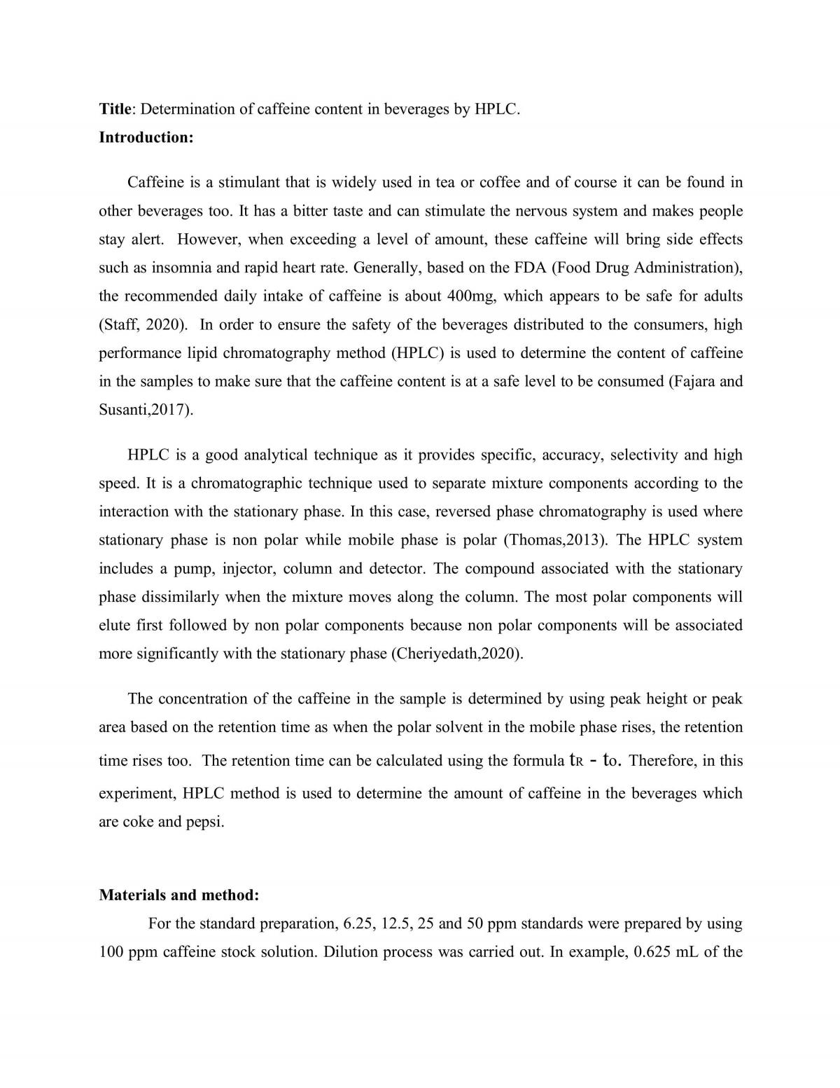 Determination of caffeine content in beverages by HPLC - Page 1