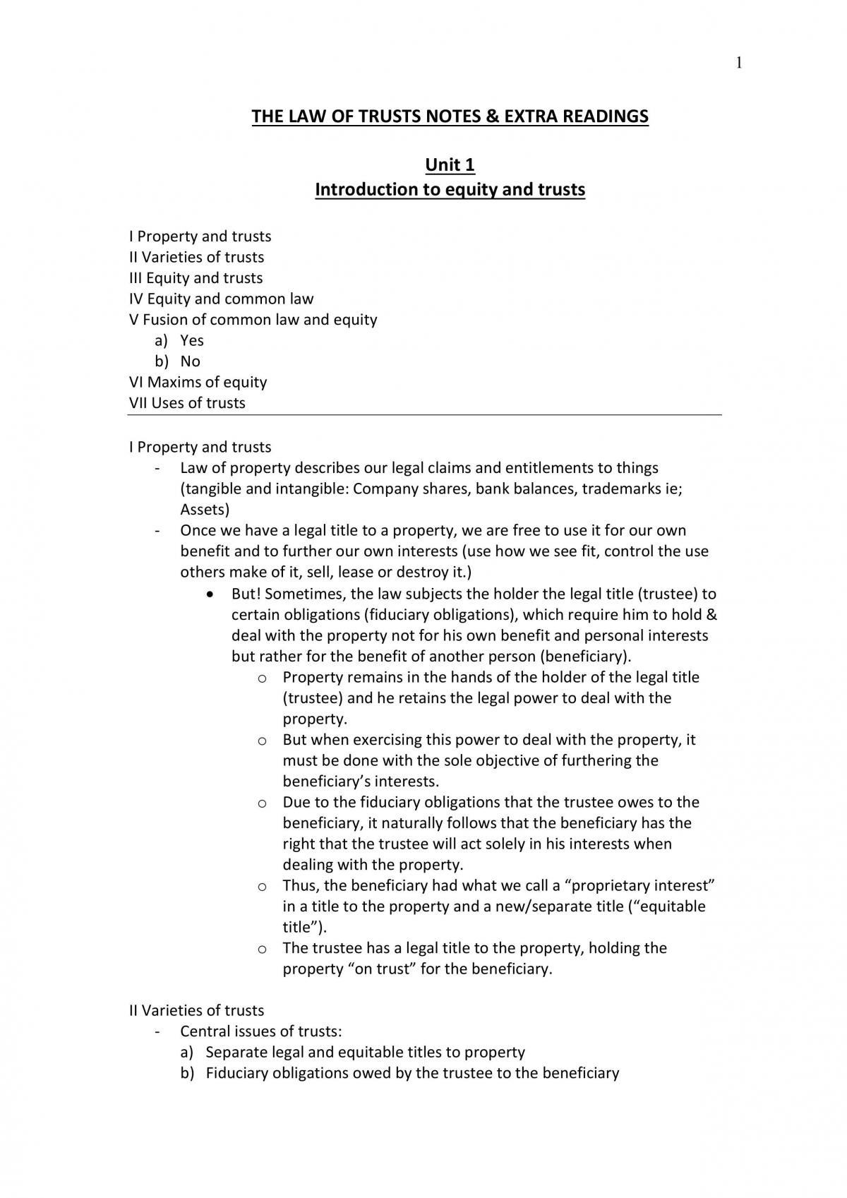 The Law of Trusts Complete Notes - Page 1