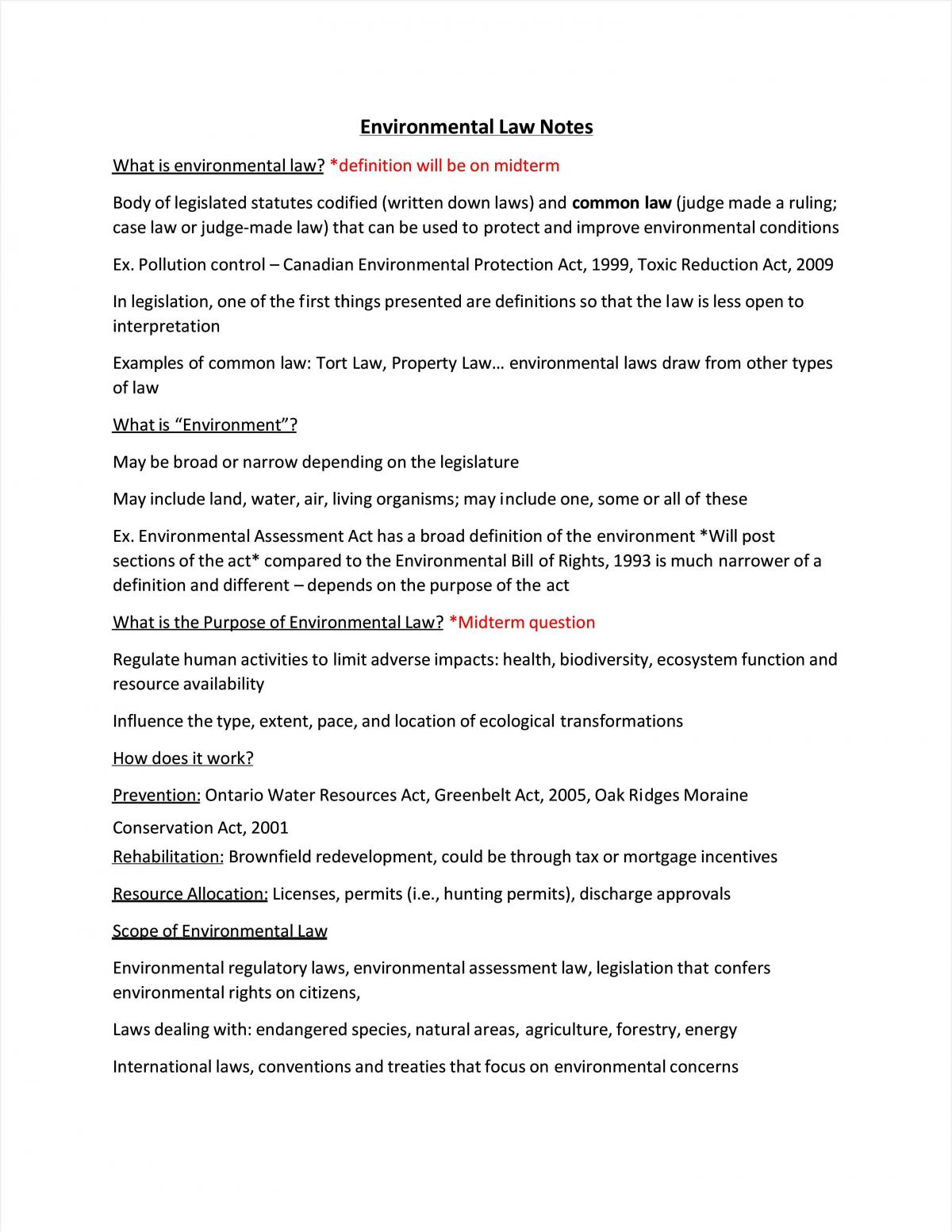 Environmental Law Notes - Page 1