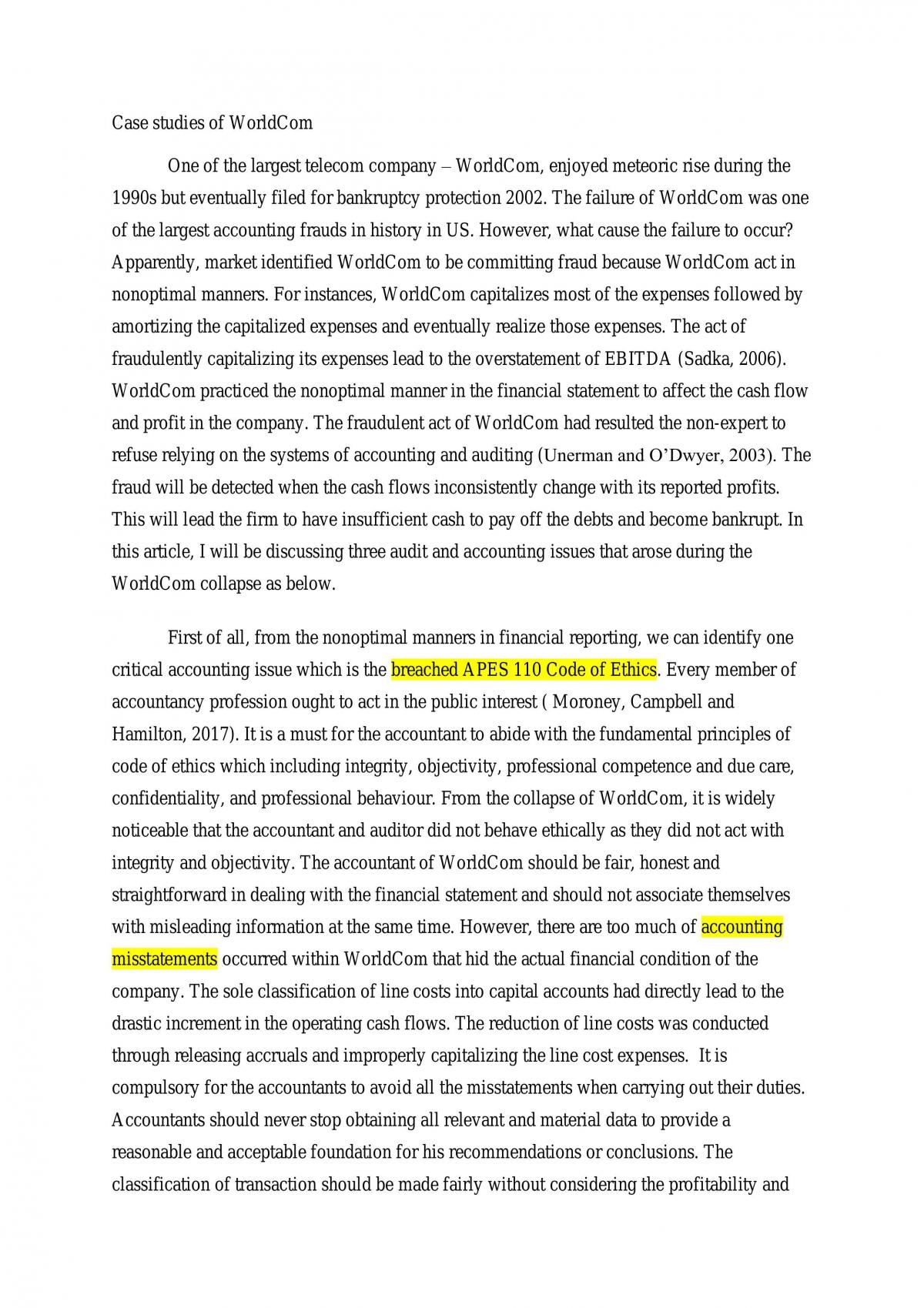 Case Studies of WorldCom - Page 1