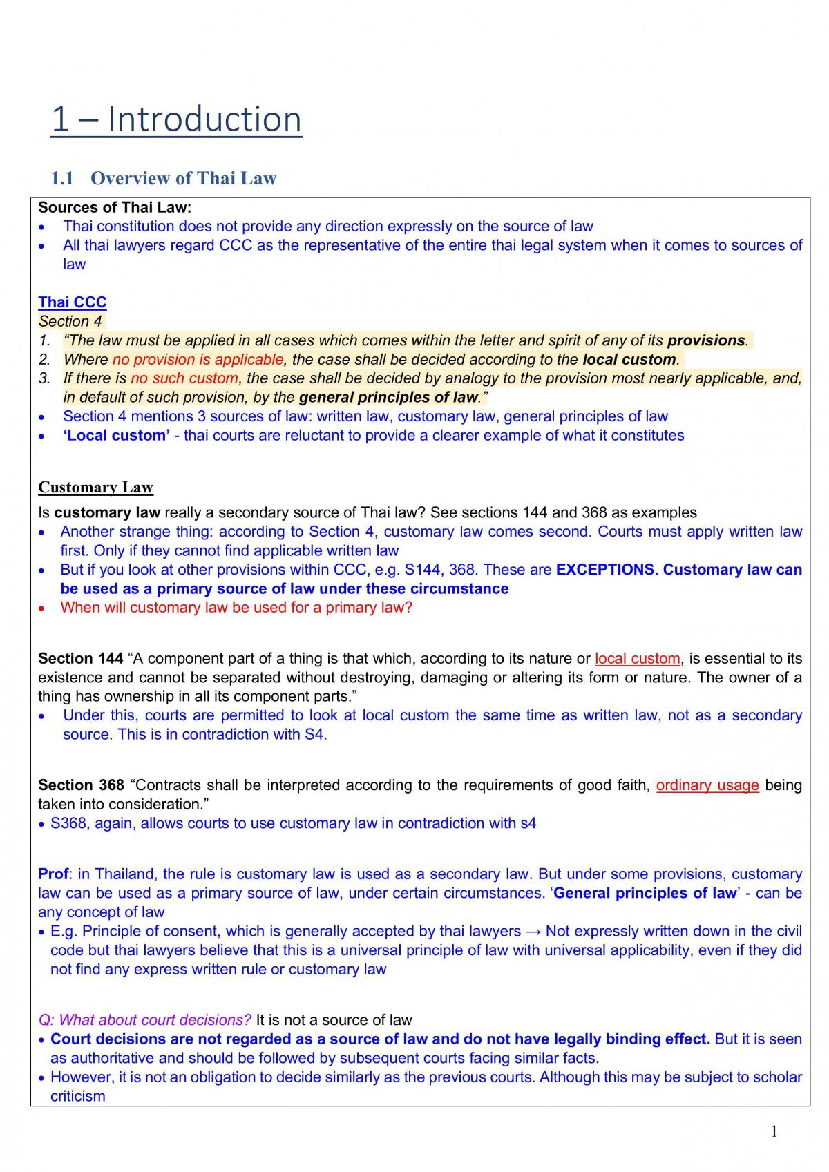 Thai Contract Law notes - Page 1
