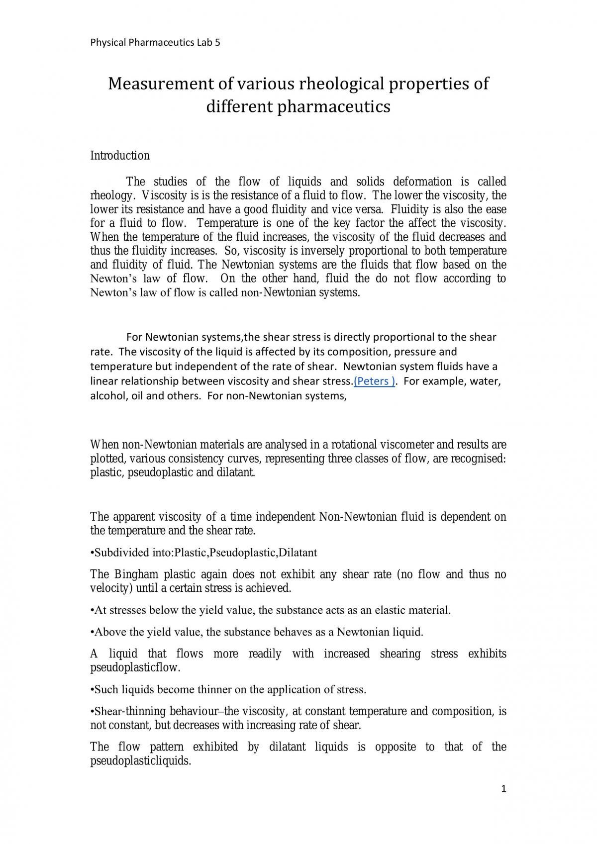 Practical Report - Measurement of Rheological Properties - Page 1