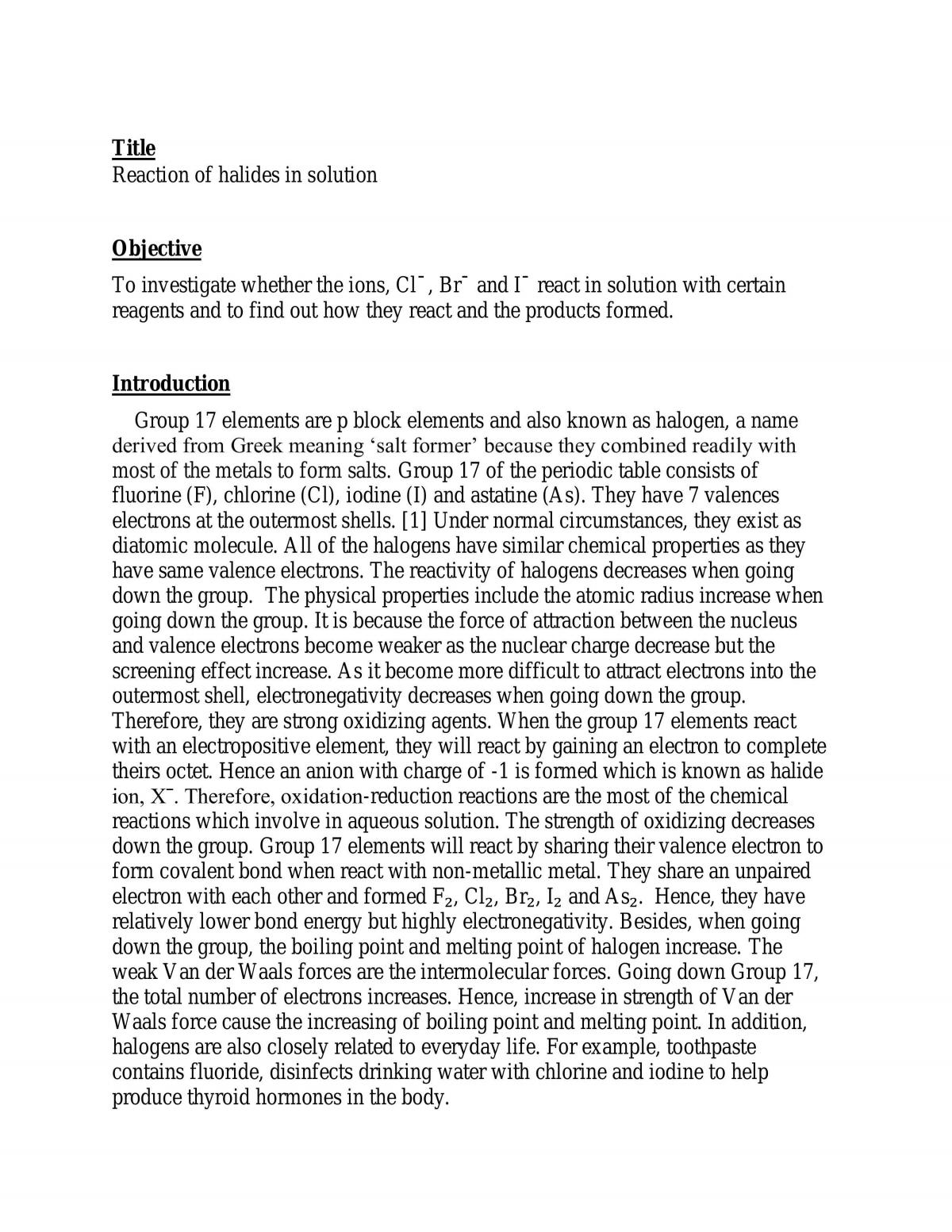 Reaction of halides in solution - Page 1