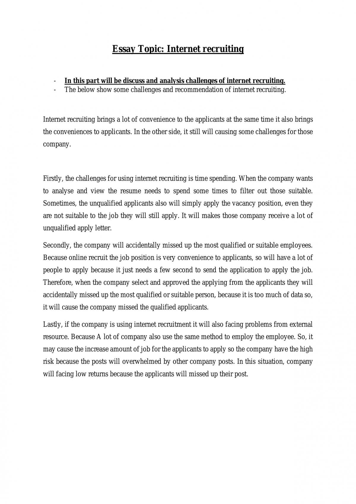 Essay Topic: Internet recruiting - Page 1