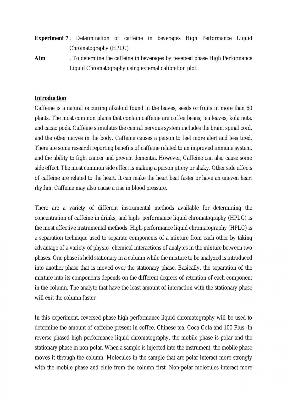 Determination of caffeine in beverages using High Performance Liquid Chromatography (HPLC) - Page 1