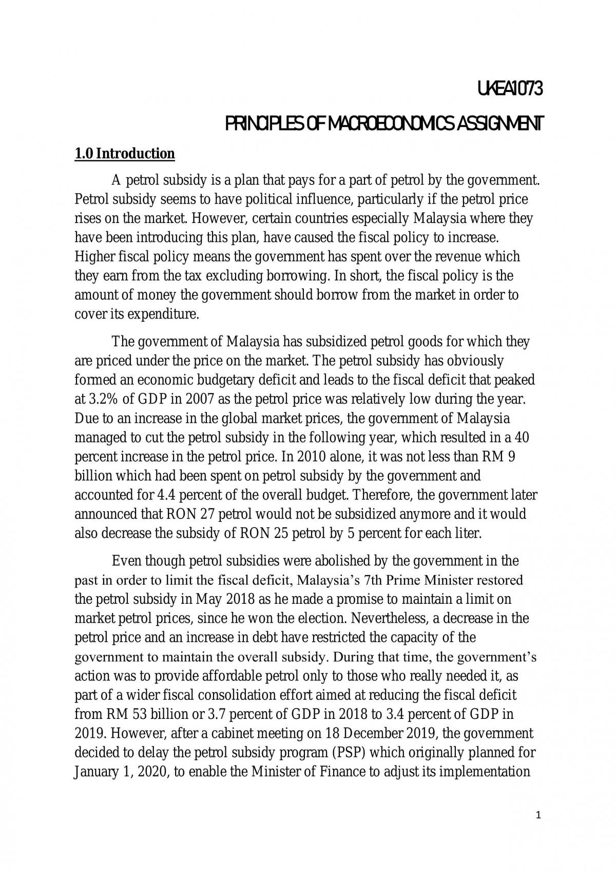 Principles Of Macroeconomics Assignment - Page 1