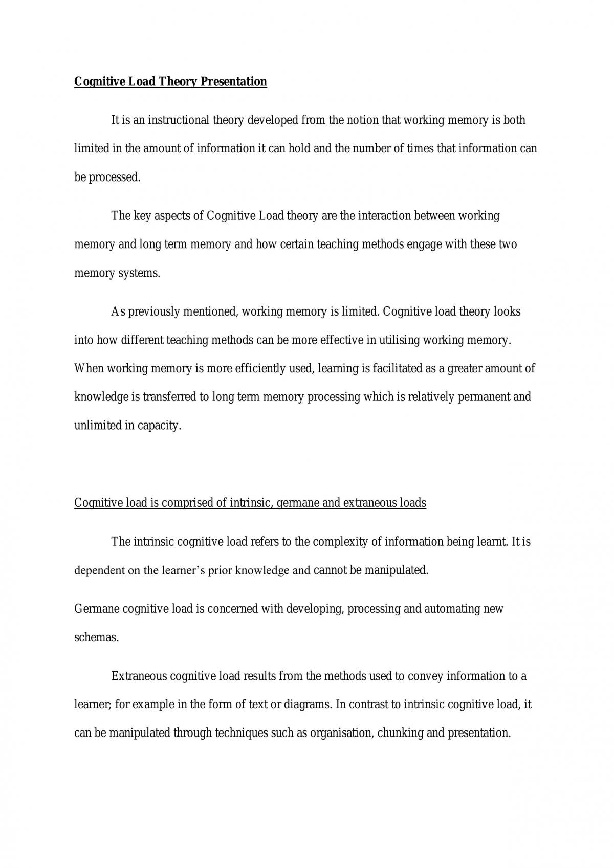 Presentation on Cognitive Load Theory - Page 1