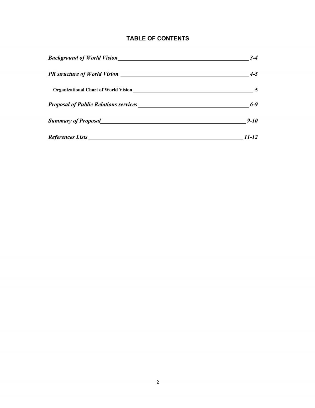 Proposal of Public Relations services to World Vision - Page 1