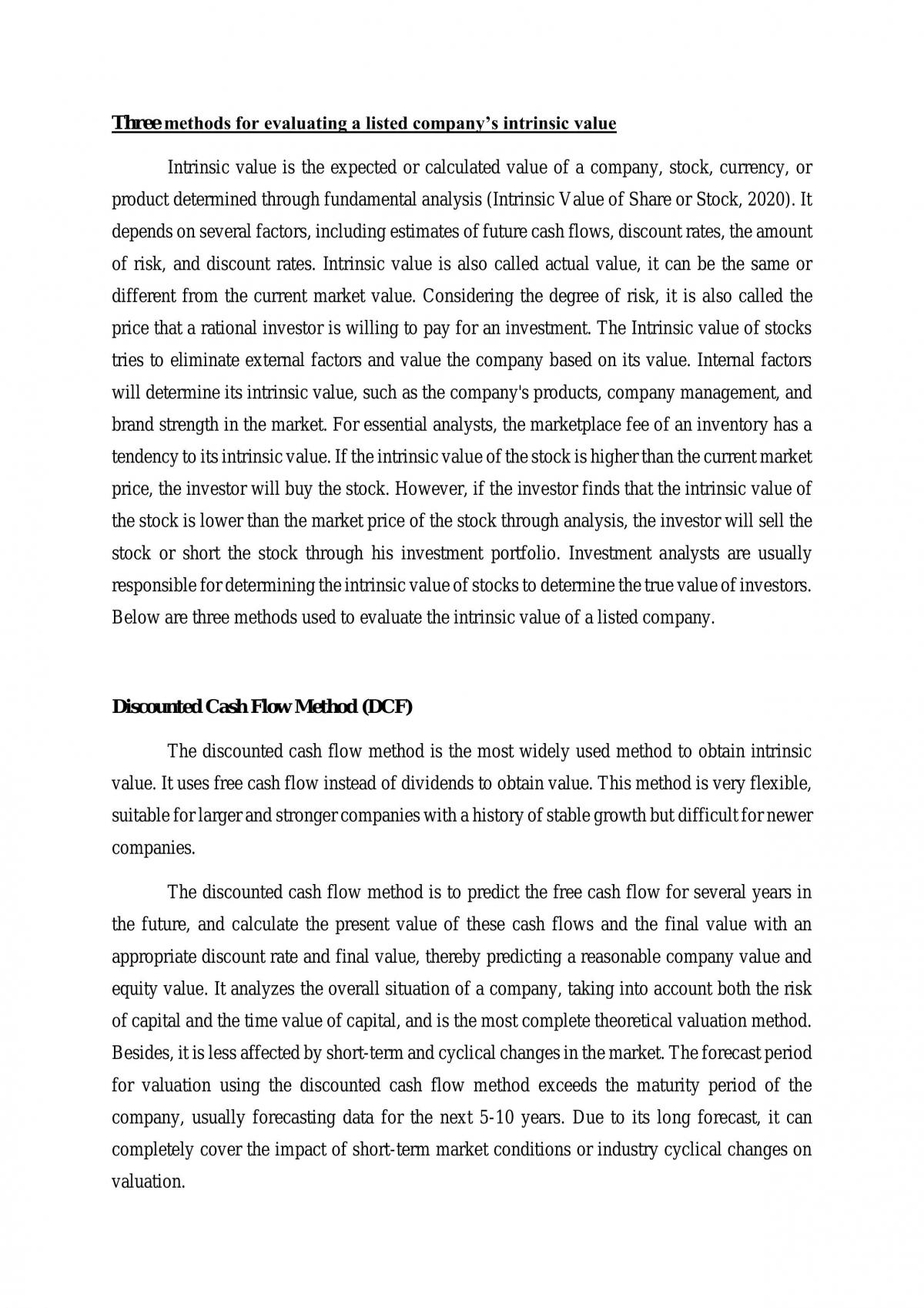 Three Methods For Evaluating a Listed Company's Intrinsic Value - Page 1