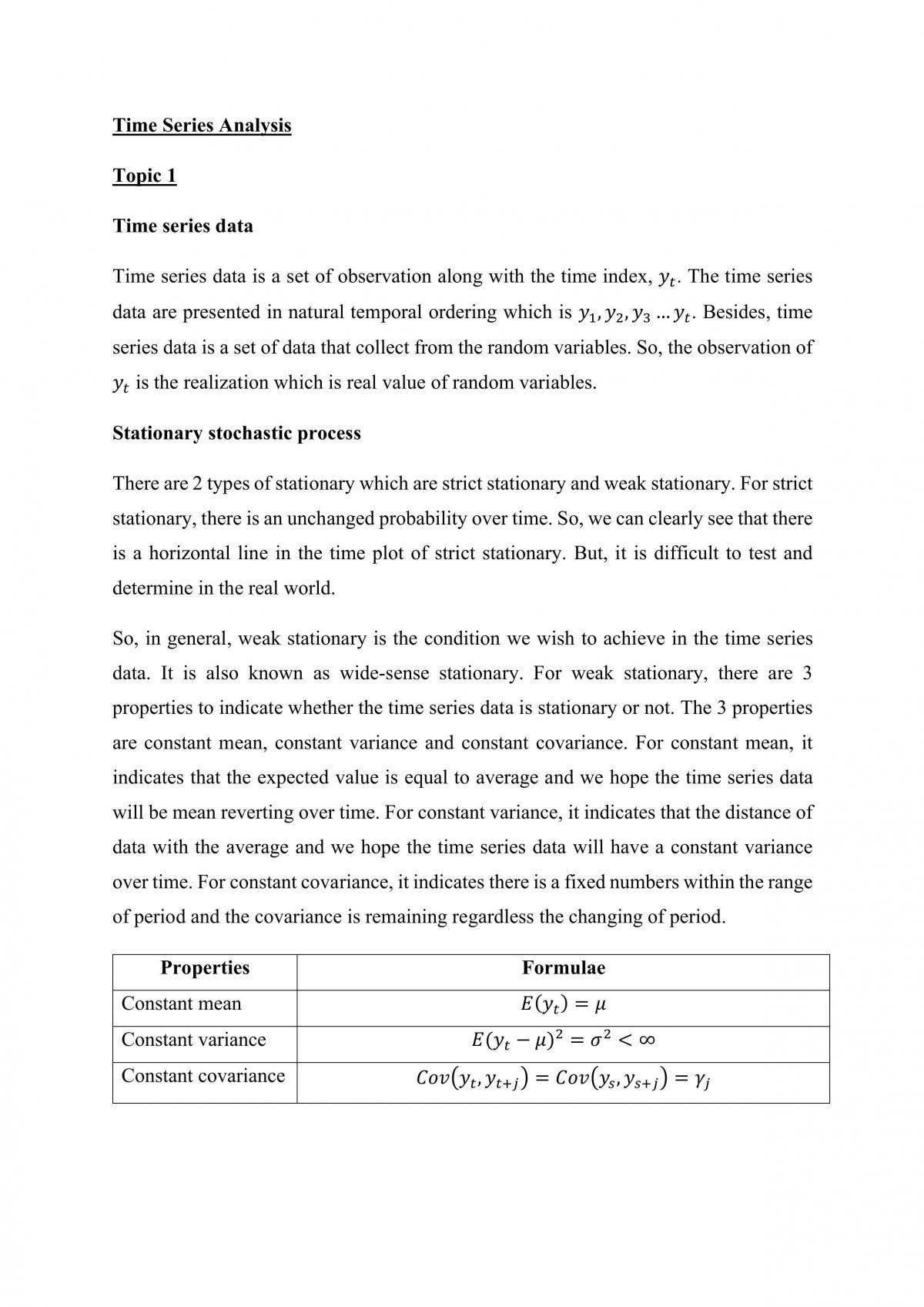 Time Series Analysis Notes - Page 1