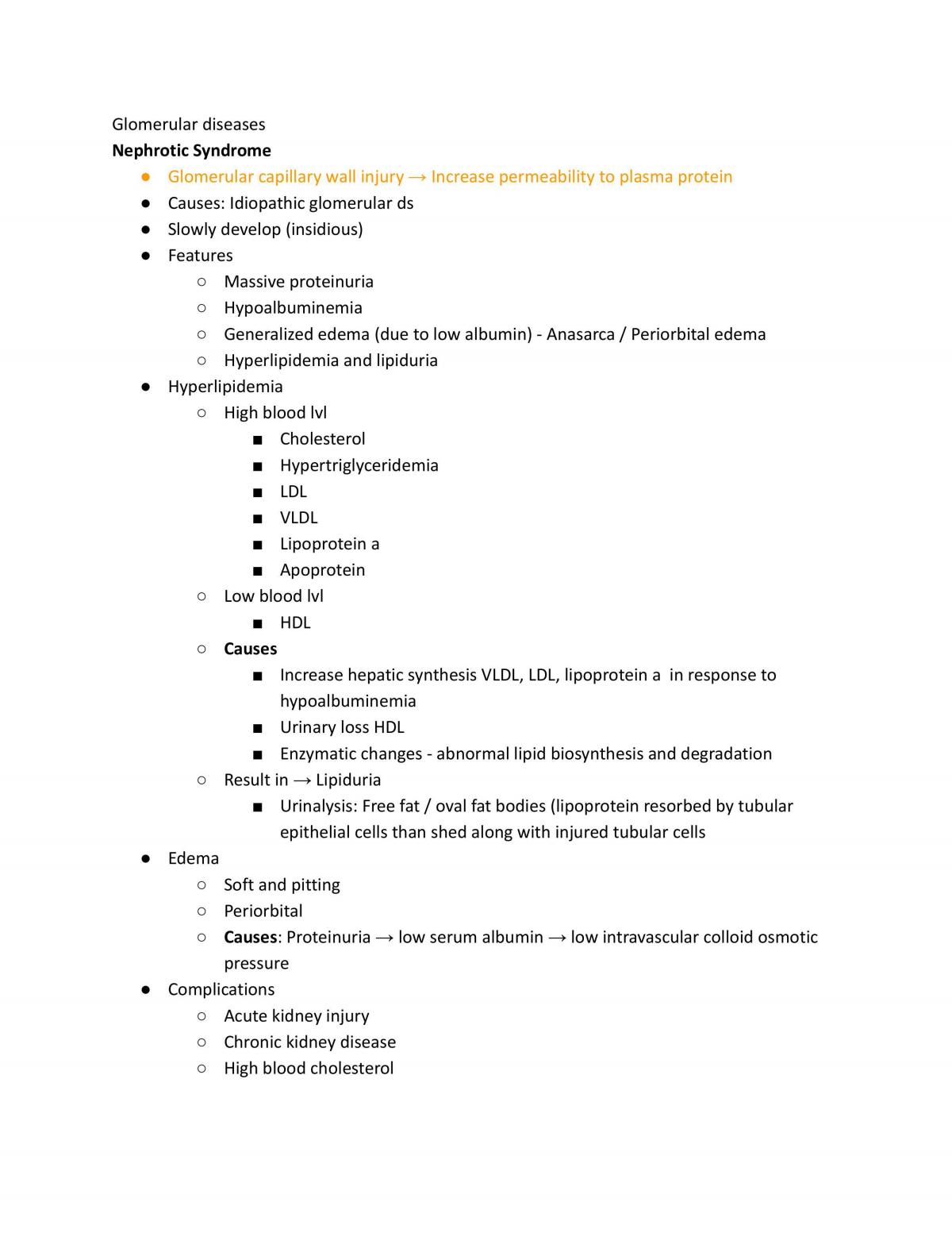 Renal System Pathology Notes - Page 1