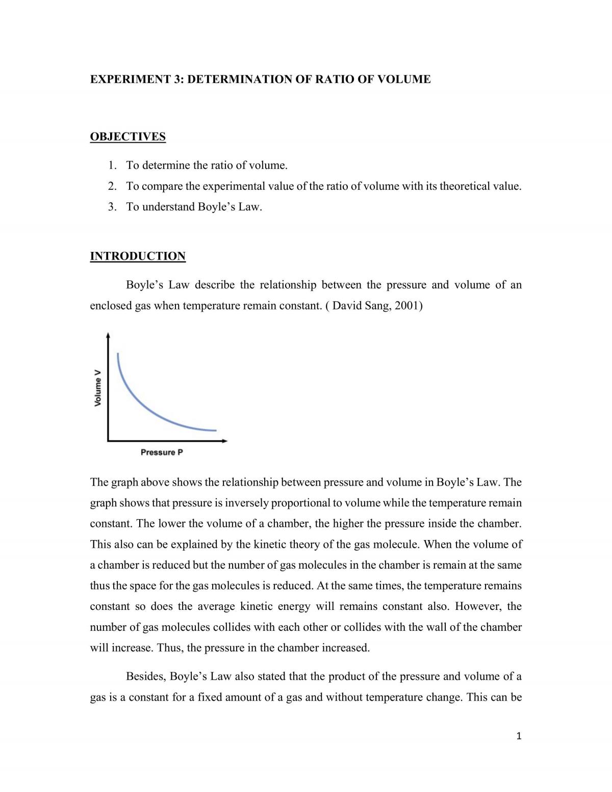 Determination Of Ratio Of Volume - Experiment    - Page 1