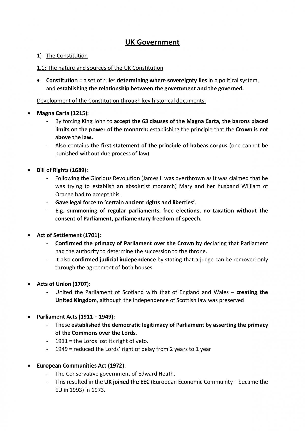 UK Government Study Notes - Page 1