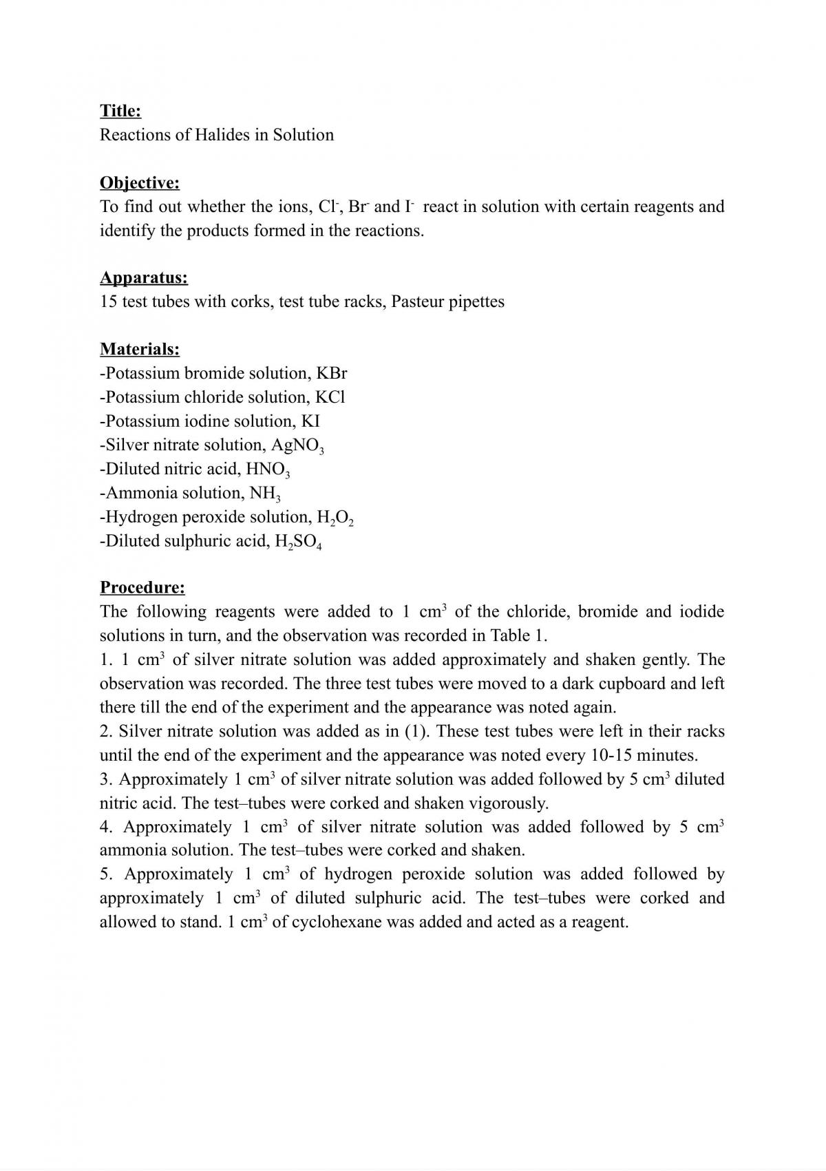 Reactions of Halides in Solution - Page 1