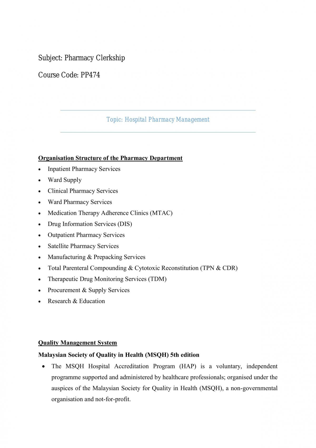Pharmacy Clerkship Study Notes - Page 1