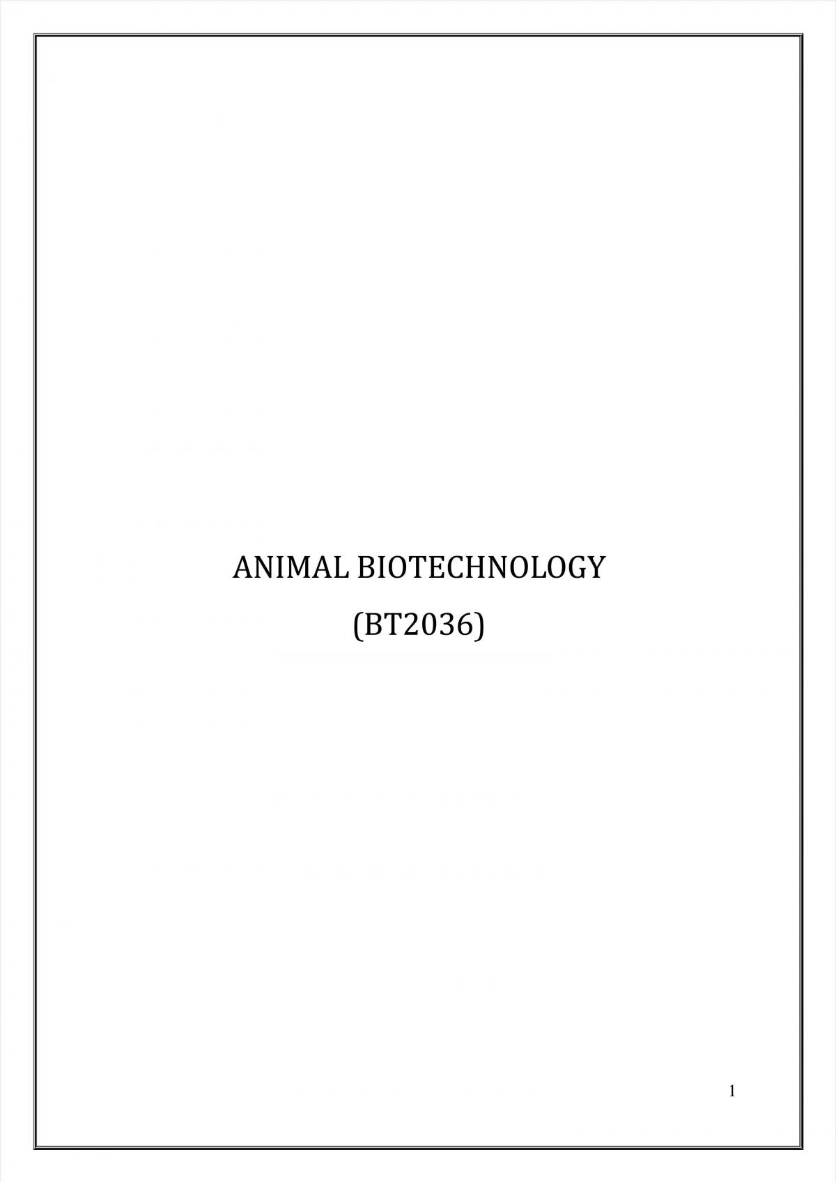 Animal Biotechnology Notes | BT2036 - Animal Biotechnology - UKM | Thinkswap