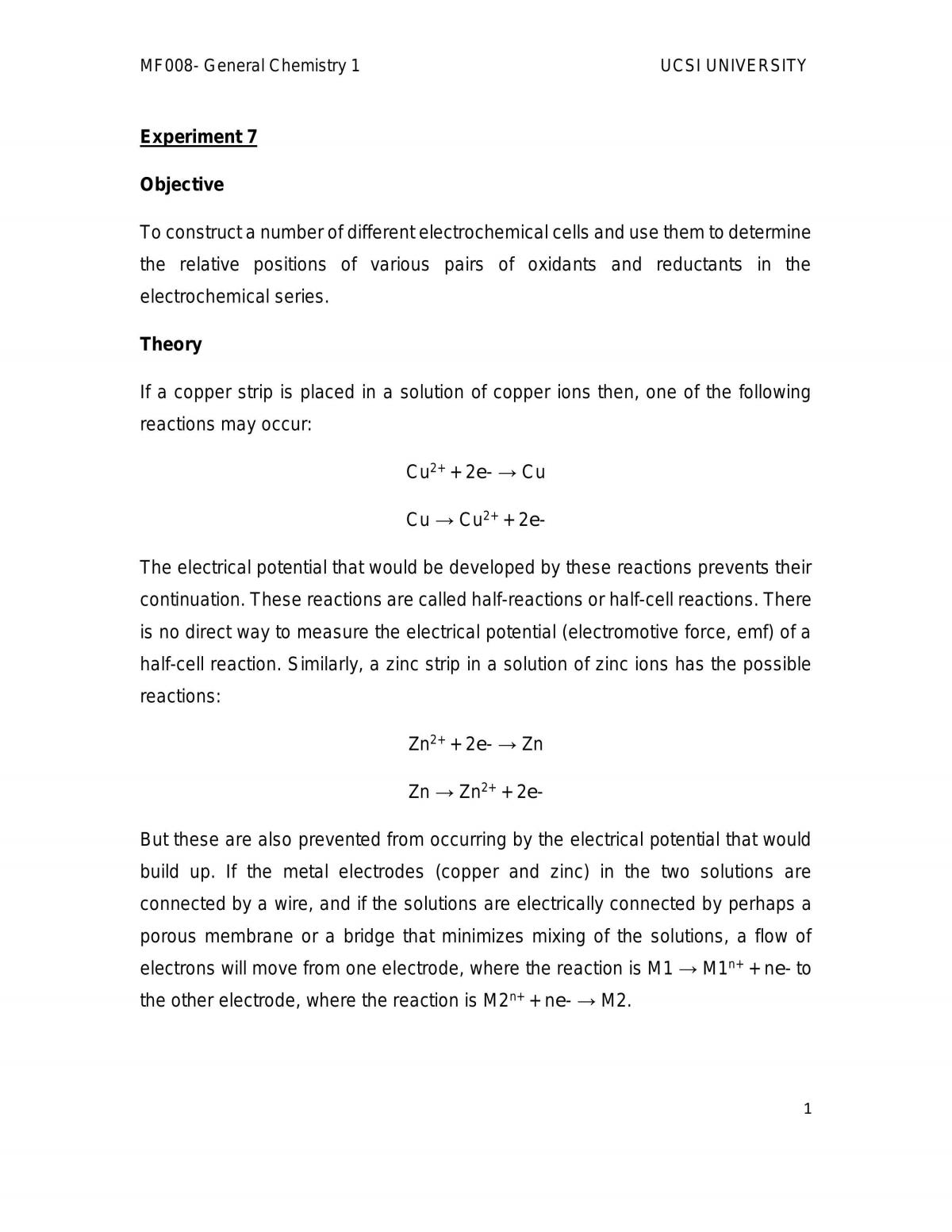 Redox Reaction  - Page 1