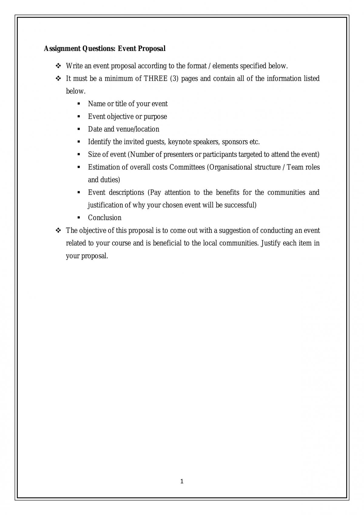 Presentation Skills Assignment (Event Proposal) - Page 1