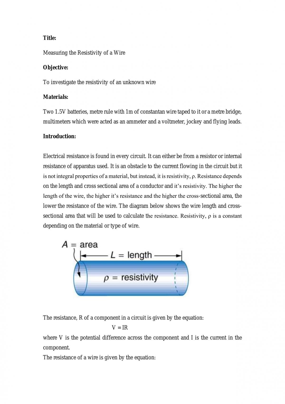 Measuring the Resistivity of a Wire - Page 1