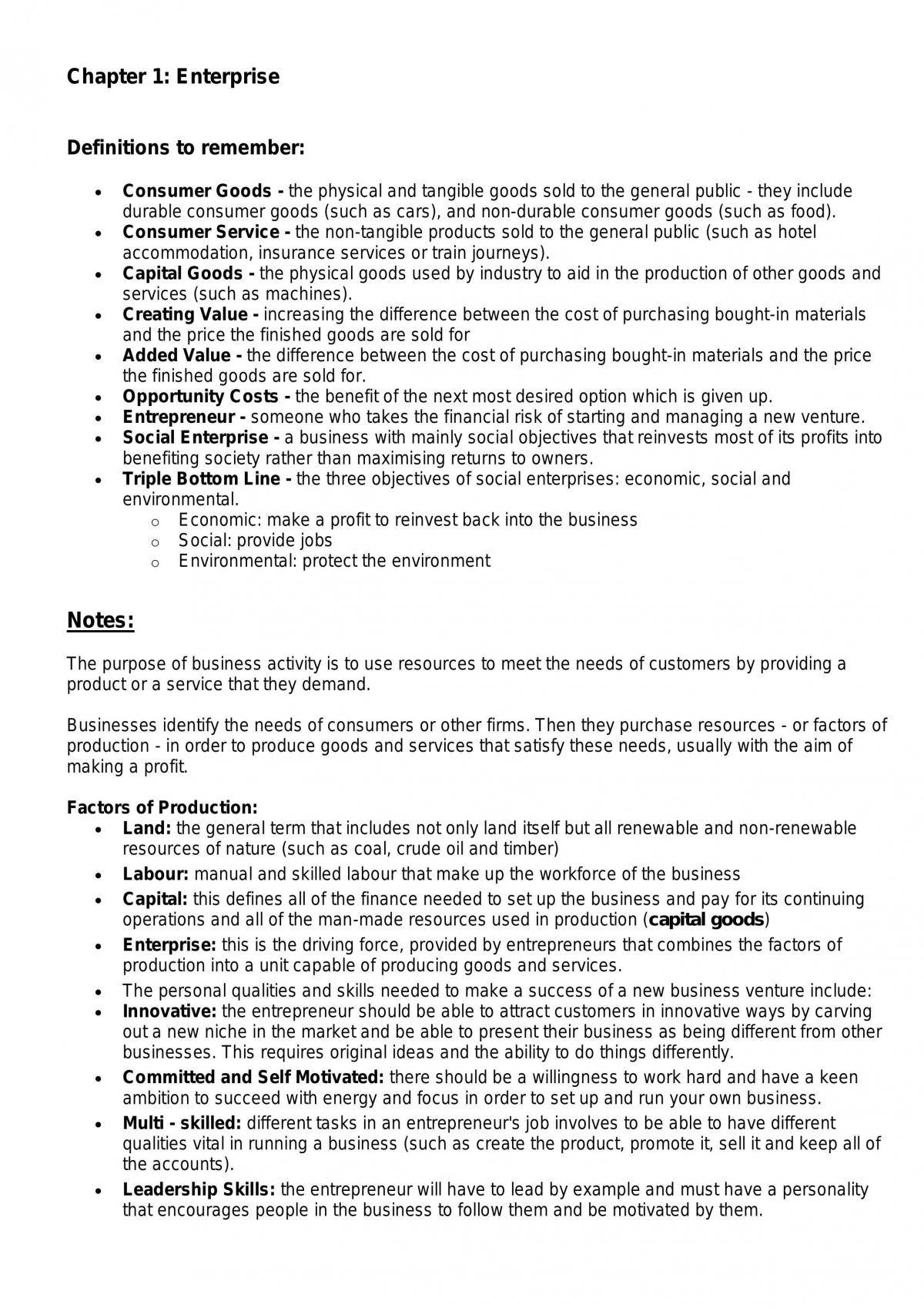 Business Studies Notes - Page 1