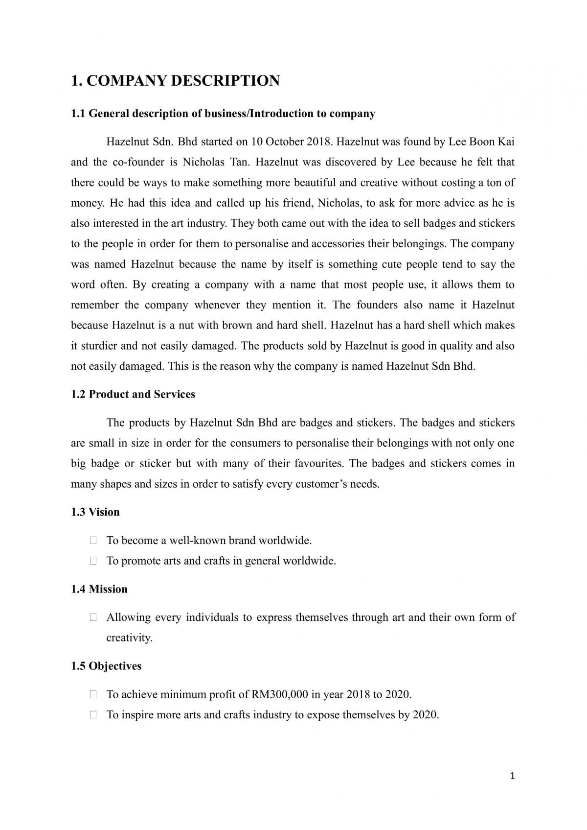 Marketing Plan - Hazelnut - Page 1