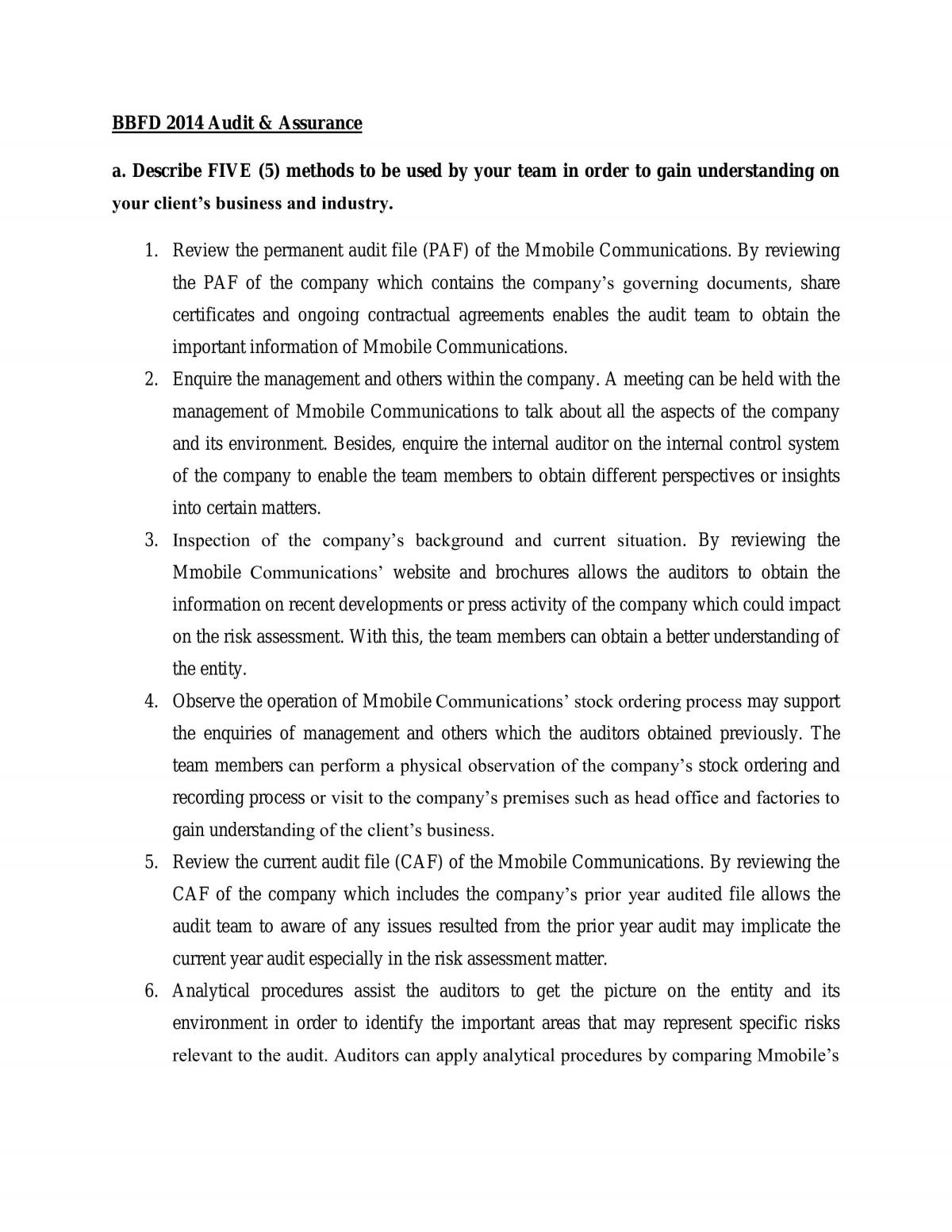 Audit & Assurance Essay - Page 1