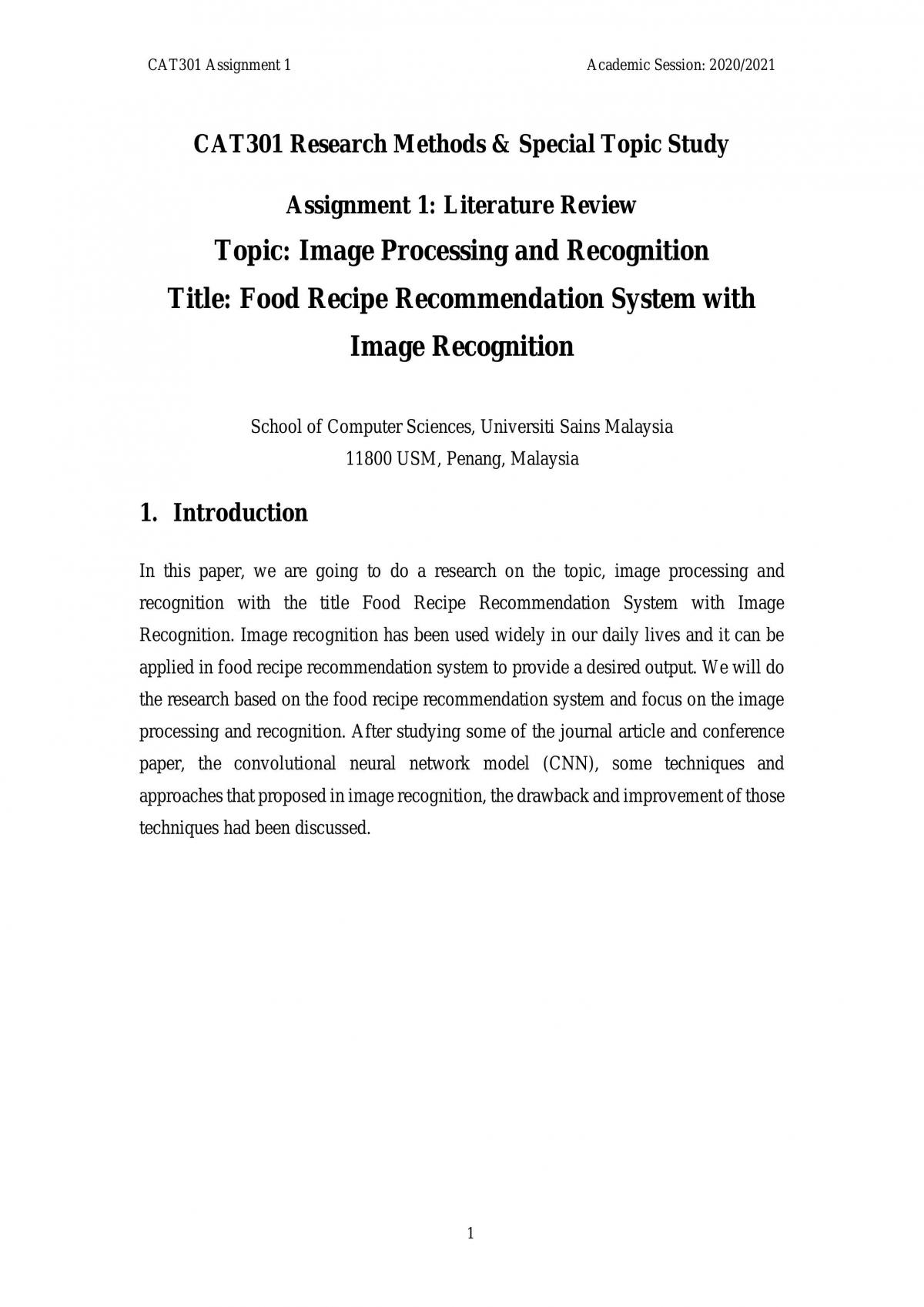 CAT301 - Assignment 1 Literature Review - Page 1
