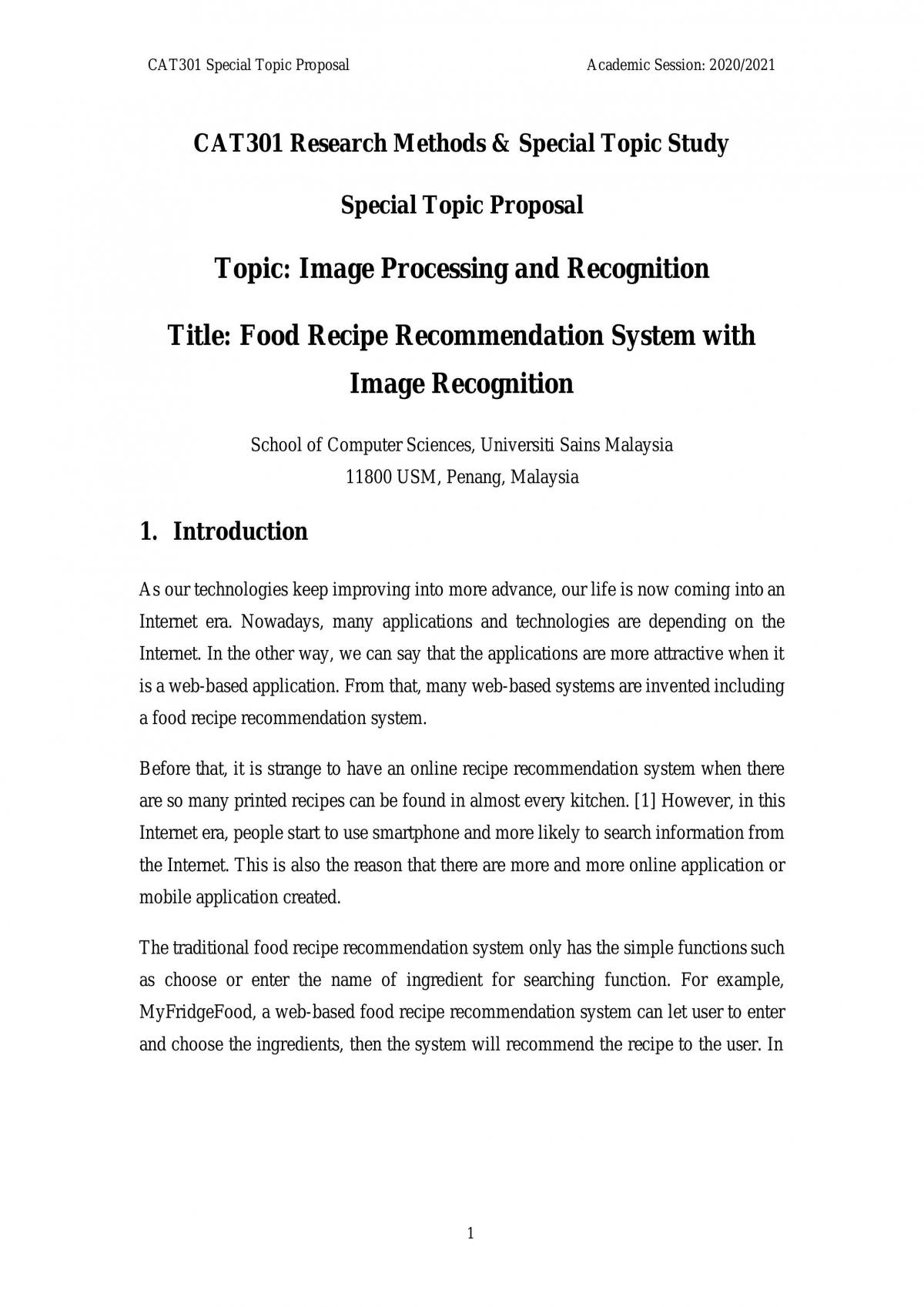 CAT301- Assignment 2 Special Topic Proposal - Page 1