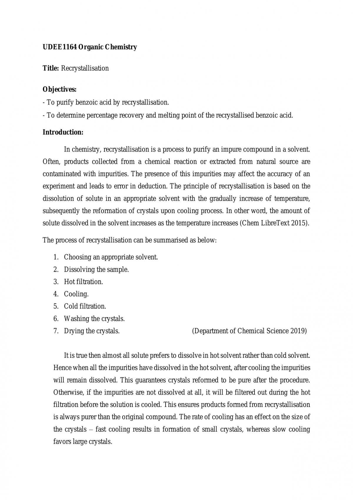 Recrystallisation Practical Report - Page 1